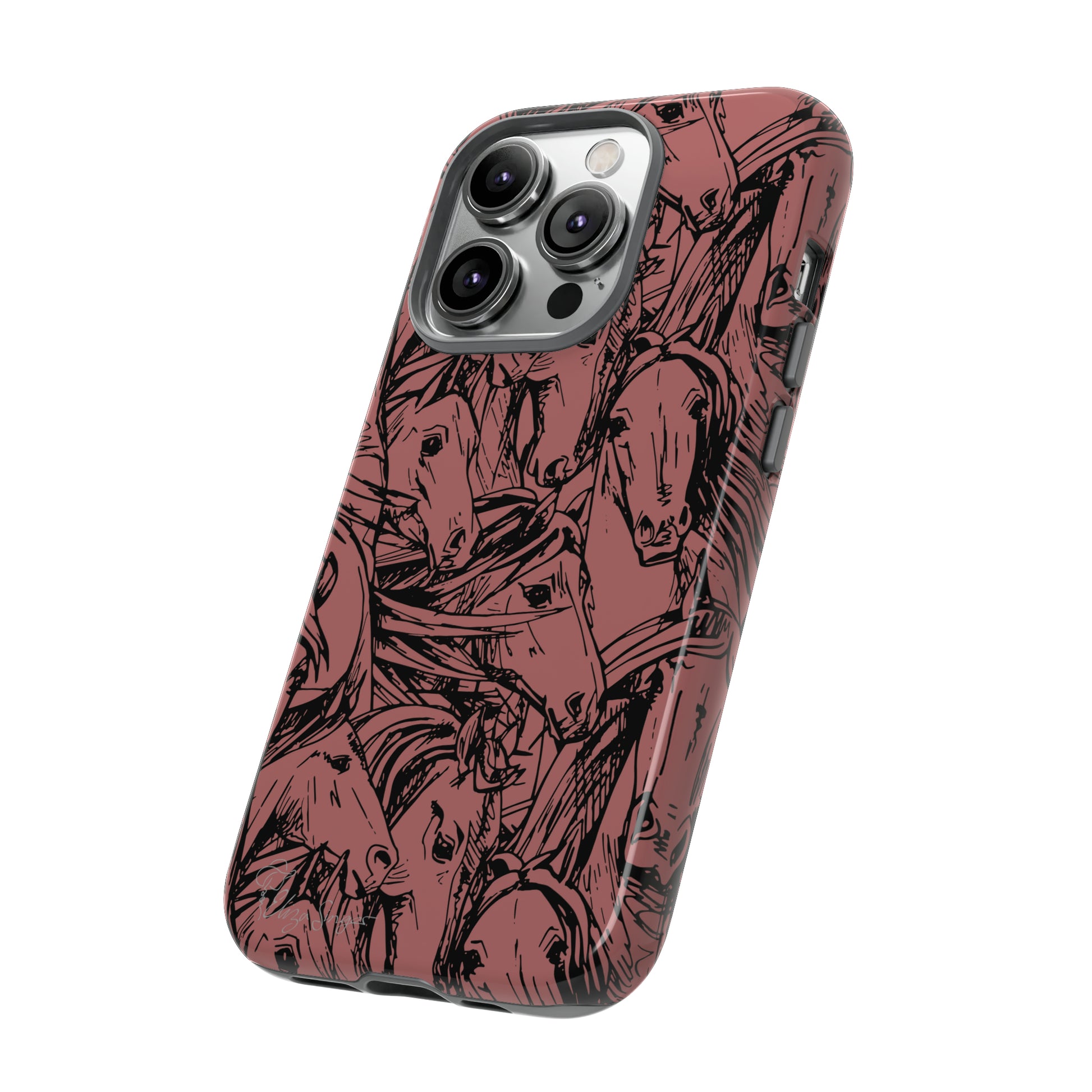Gallop in Style: Horse Art Western Design iPhone Tough Protective Cover. Featuring a Scribble Horse Drawing, compatible with iPhone 15, 14, 13, 12, 11, XS, XR Pro/Max/Mini/P/Plus. Unleash the Rider in You with Style and Durability. #ElizaSinger #PhoneCase #WesternArt
