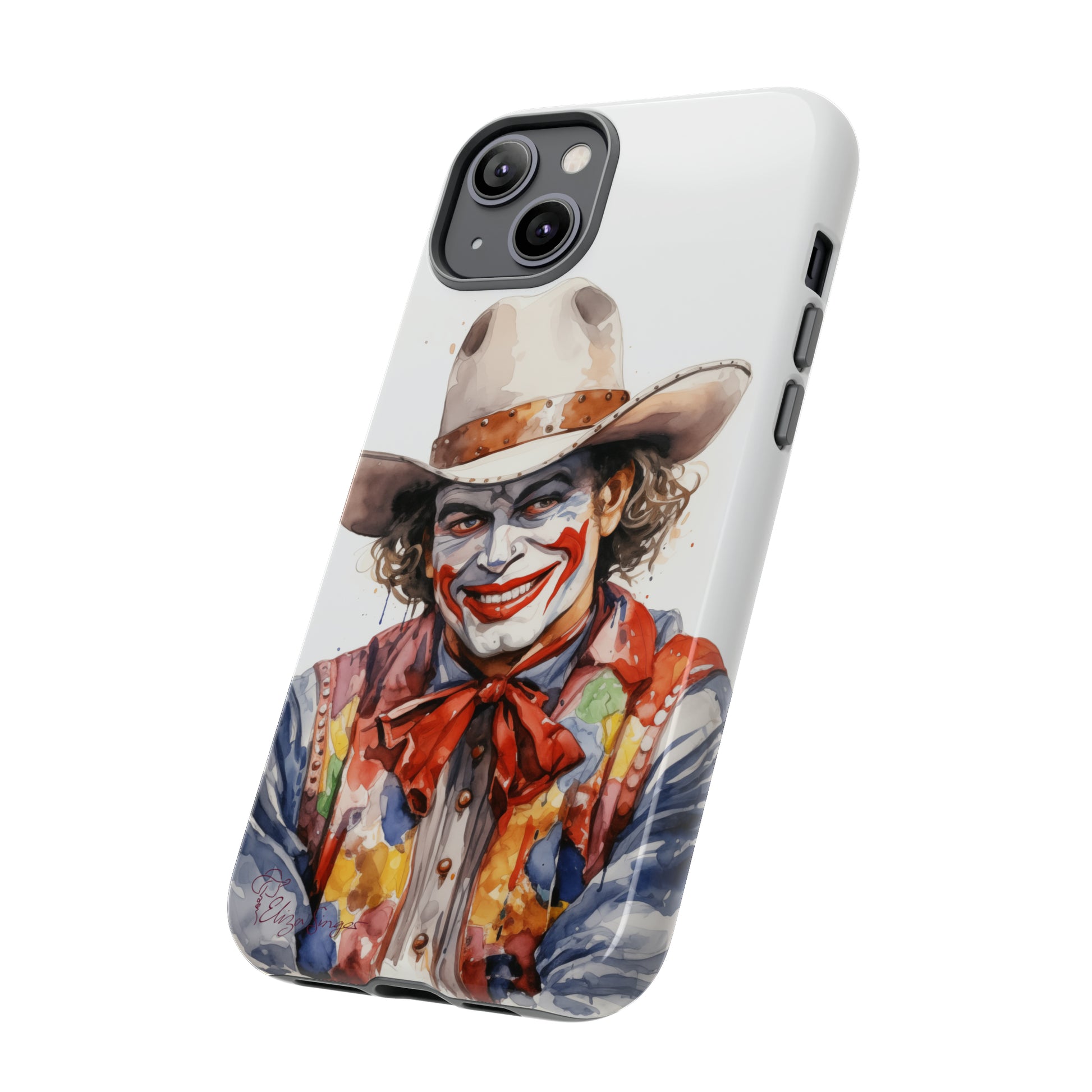 Unveiling our Tough Western Cell Phone Case: Watercolor Rodeo Clown Edition! Immerse yourself in the world of rodeo with this charming watercolor depiction of a rodeo clown on a white background. A perfect blend of style and durability.