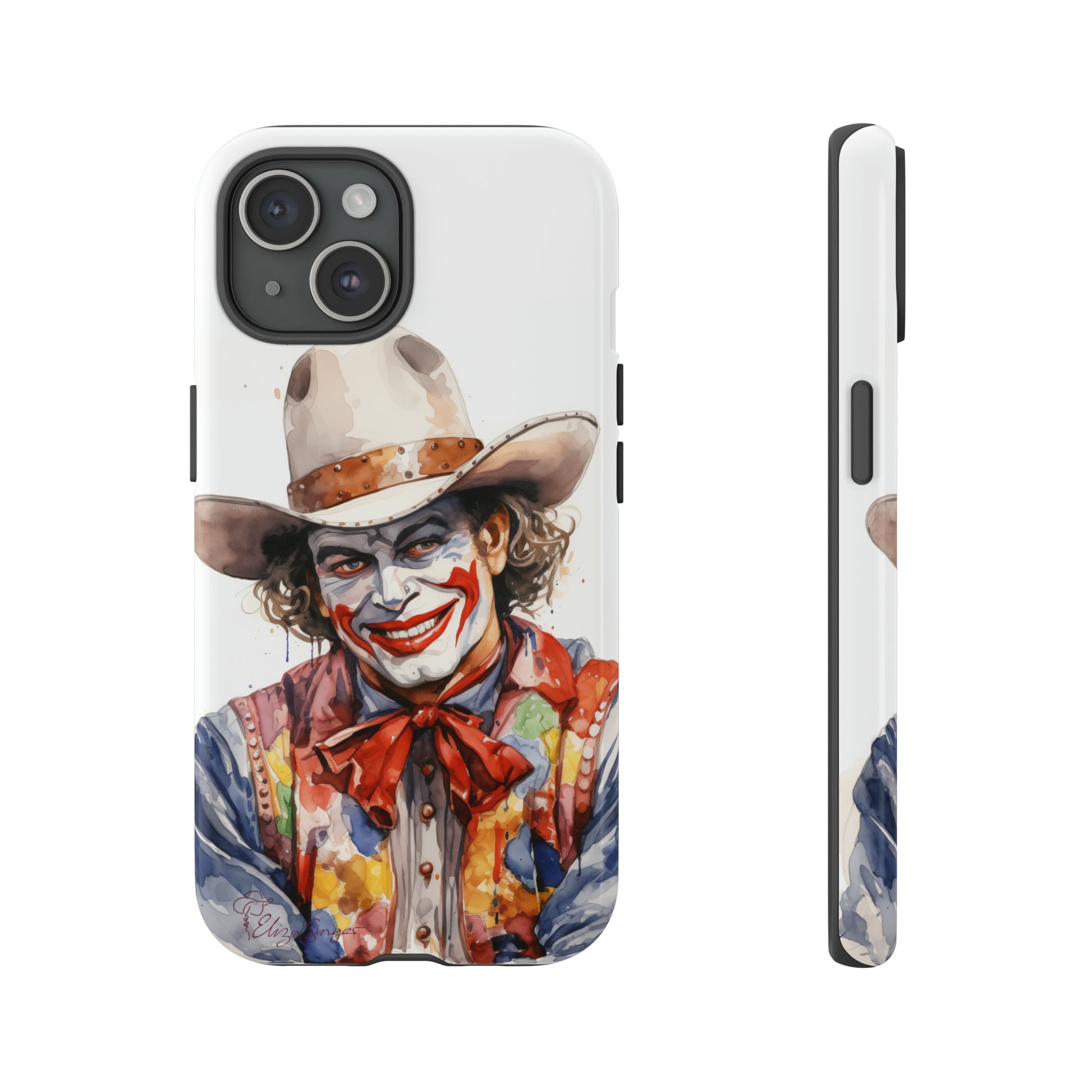 Unveiling our Tough Western Cell Phone Case: Watercolor Rodeo Clown Edition! Immerse yourself in the world of rodeo with this charming watercolor depiction of a rodeo clown on a white background. A perfect blend of style and durability.