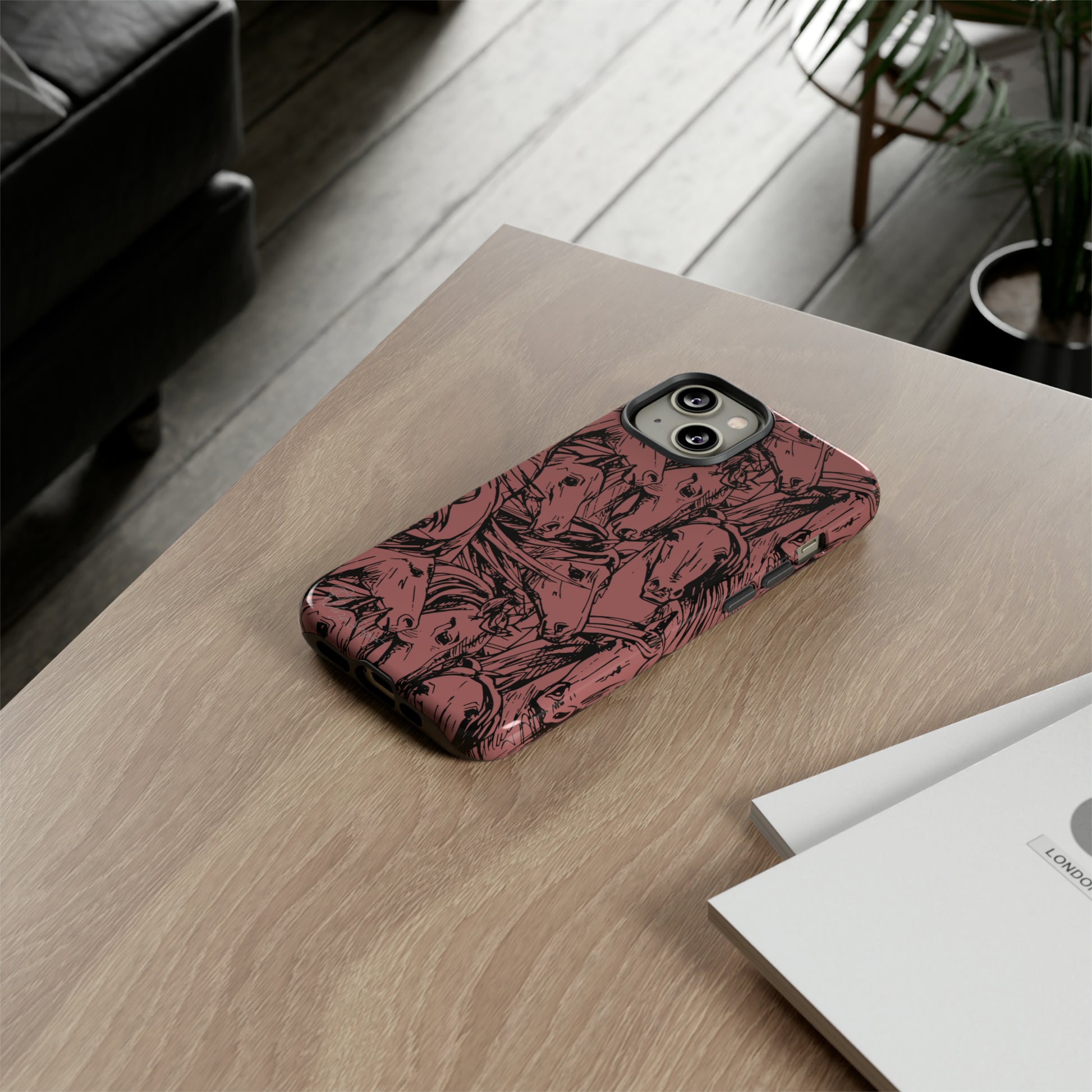 Gallop in Style: Horse Art Western Design iPhone Tough Protective Cover. Featuring a Scribble Horse Drawing, compatible with iPhone 15, 14, 13, 12, 11, XS, XR Pro/Max/Mini/P/Plus. Unleash the Rider in You with Style and Durability. #ElizaSinger #PhoneCase #WesternArt
