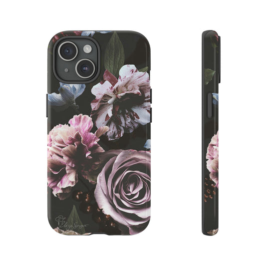 Dutch Floral Elegance: Botany Dutch Flowers Black iPhone Tough Protective Case. A stylish blend of Flowers in muted colors, compatible with iPhone 15, 14, 13, XS, XR Pro/Max/Mini/P/Plus. Unleash the beauty of muted tones with durability and style. #ElizaSinger #PhoneCase #FloralDesign