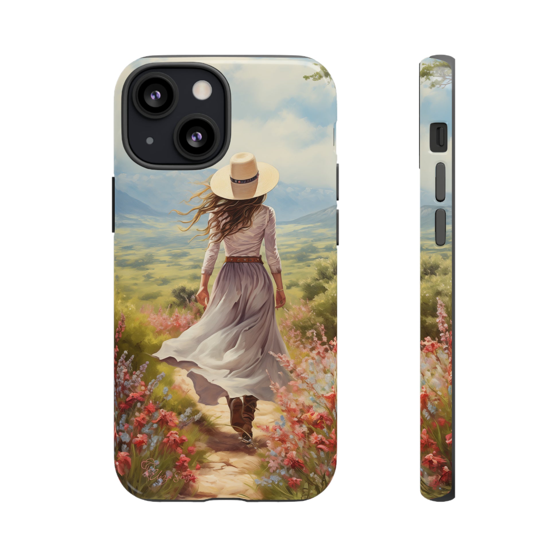 Embrace Whimsical Protection: Tough Western Cell Phone Case by Eliza Singer. Step into a World of Enchantment with a Stylish Woman Amidst Nature's Beauty. Safeguard Your Phone with Artistic Charm. #ElizaSinger #PhoneCase #WesternStyle 