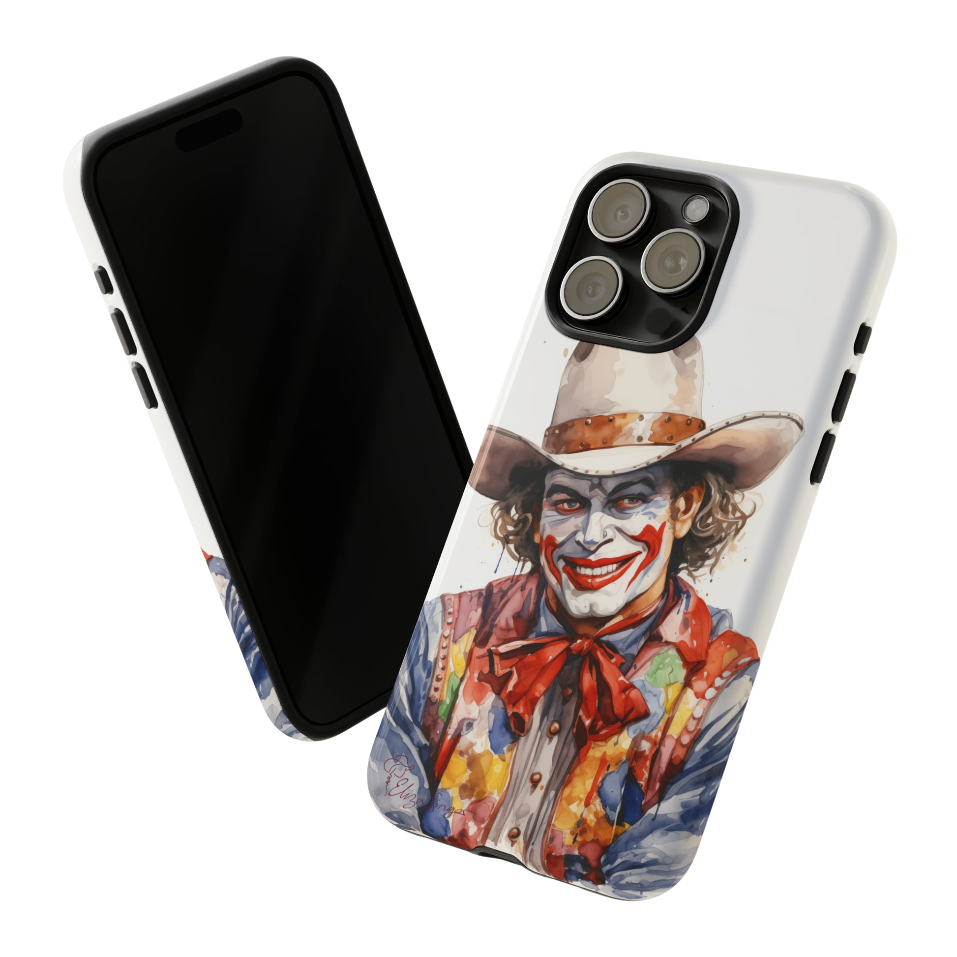 Unveiling our Tough Western Cell Phone Case: Watercolor Rodeo Clown Edition! Immerse yourself in the world of rodeo with this charming watercolor depiction of a rodeo clown on a white background. A perfect blend of style and durability.