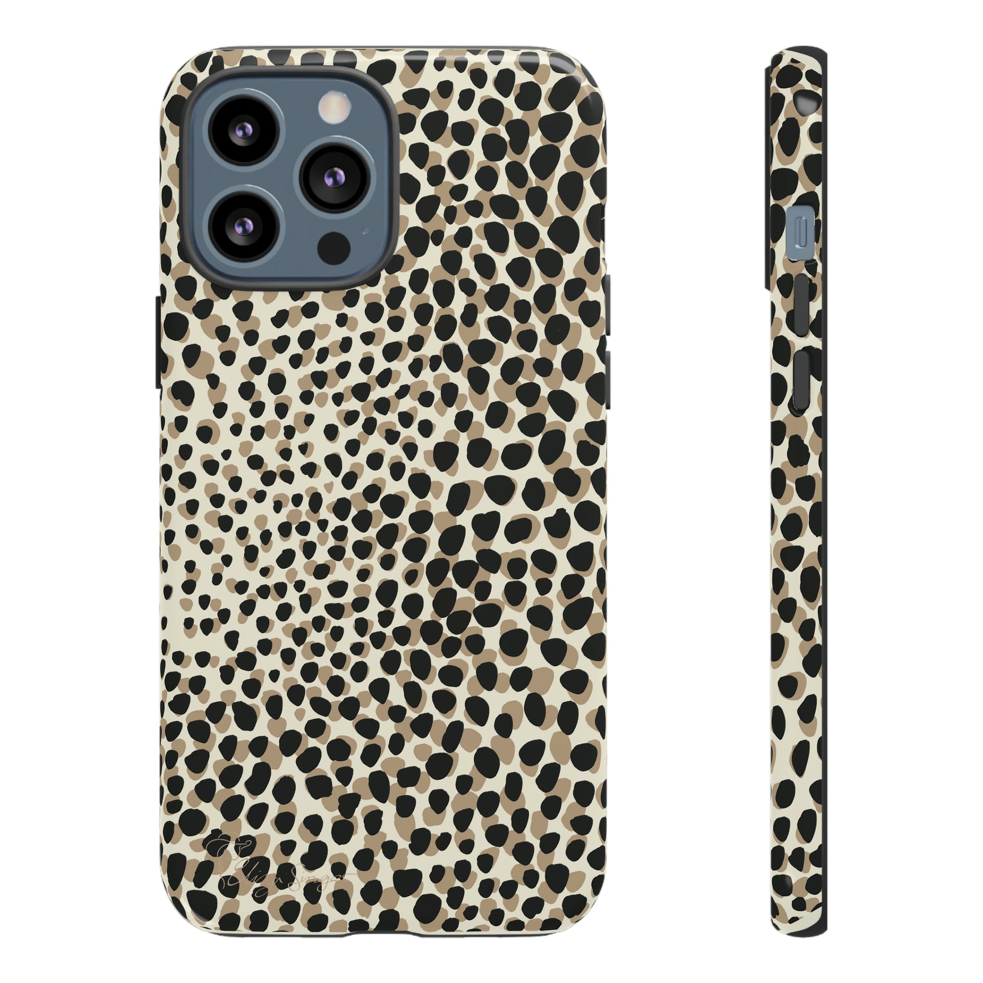 Elevate Your Tech: Abstract Neutral Animal Print iPhone Tough Protective Cover. Leopard-Painted Design in Beige and Black. Compatible with iPhone 15, 14, 13, XS, XR Pro/Max/Mini/P/Plus. Combine Style with Durability. #ElizaSinger #PhoneCase #LeopardPrint 