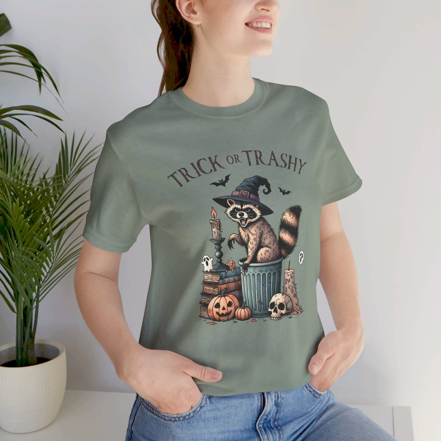 Trick or Trashy: Halloween Bella Canvas T-shirt with Raccoon