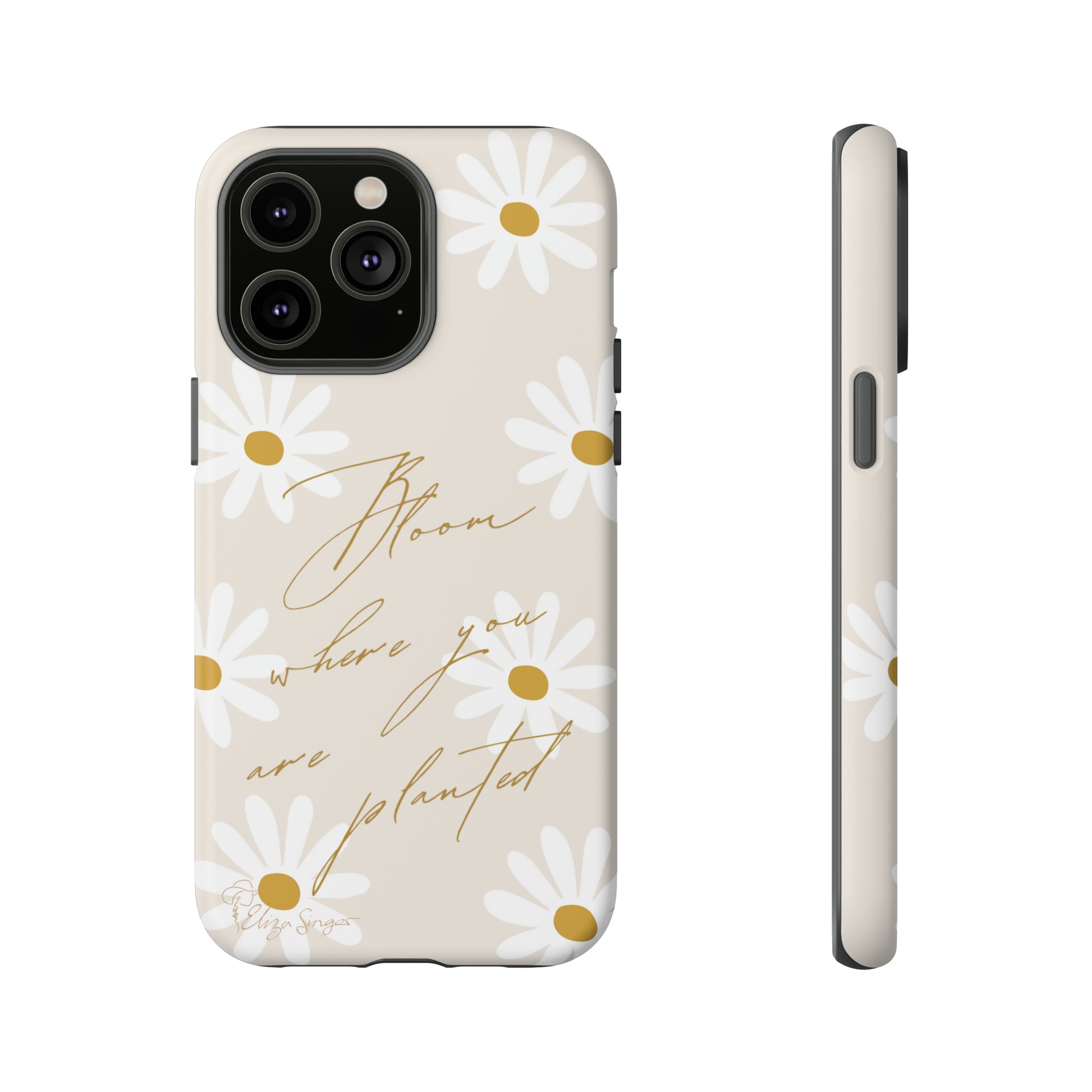 Sunny Boho Blooms: Boho Flower Daisy iPhone Tough Protective Case. A lively fusion of Flowers, Boho, and floral daisies design. Compatible with iPhone 15, 14, 13, XS, XR Pro/Max/Mini/P/Plus. Elevate Your Device with Bohemian Charm and Durability. #ElizaSinger #PhoneCase #FloralDesign