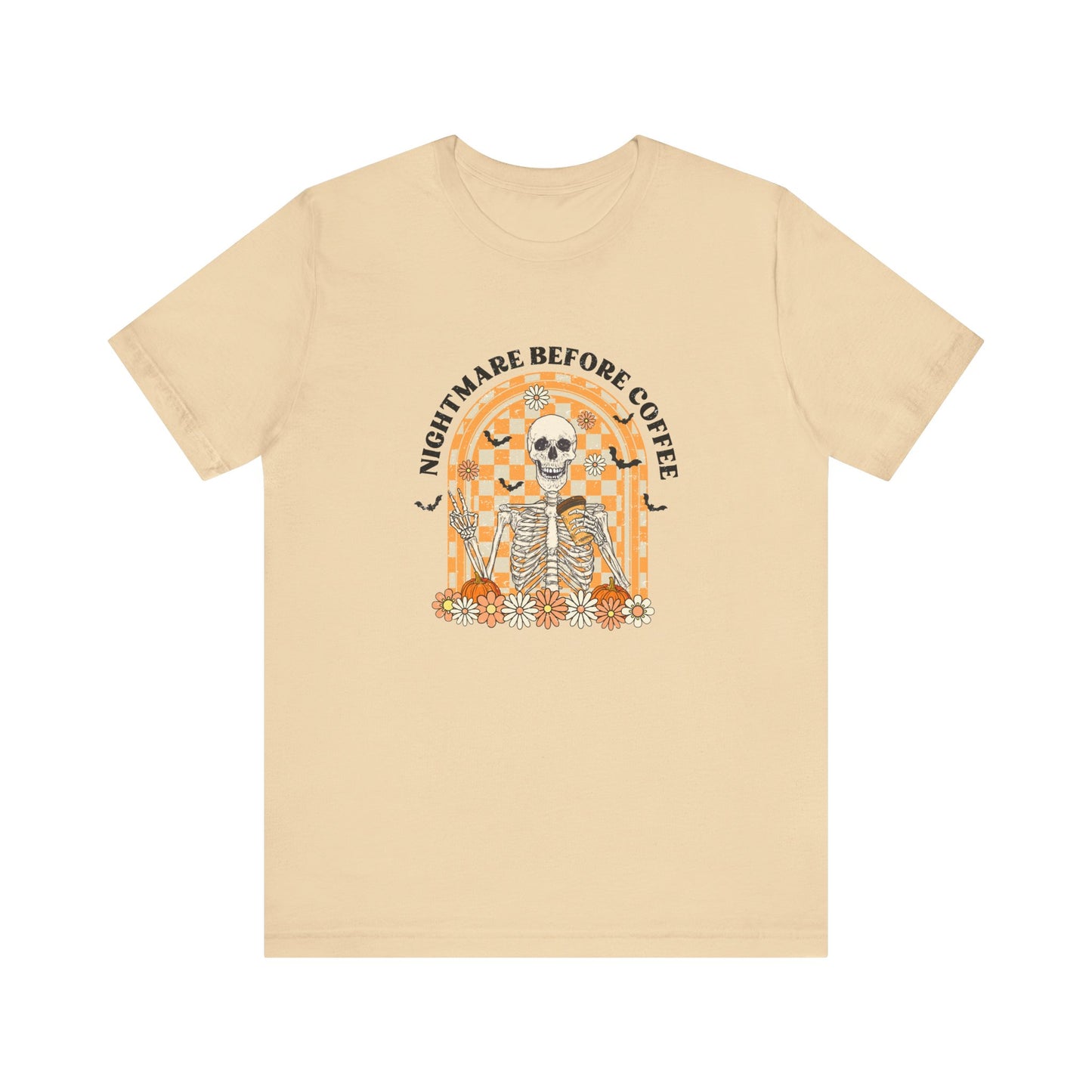 Nightmare Before Coffee: Halloween Bella Canvas T-shirt with Skeleton
