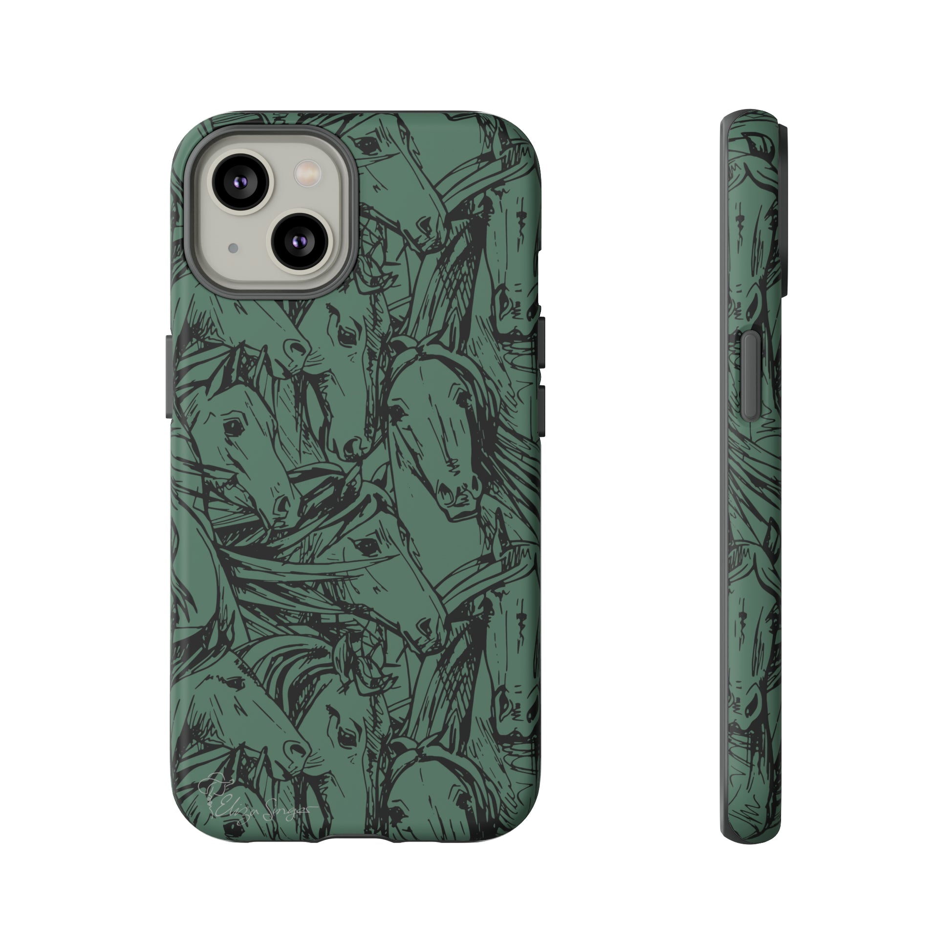 Gallop in Style: Horse Art Western Design iPhone Tough Protective Cover. Featuring a Scribble Horse Drawing, this makes the perfect equestrian gift. Compatible with iPhone 15, 14, 13, XS, XR Pro/Max/Mini/P/Plus. Unleash the Rider in You with Style and Durability. #ElizaSinger #PhoneCase #EquestrianGift