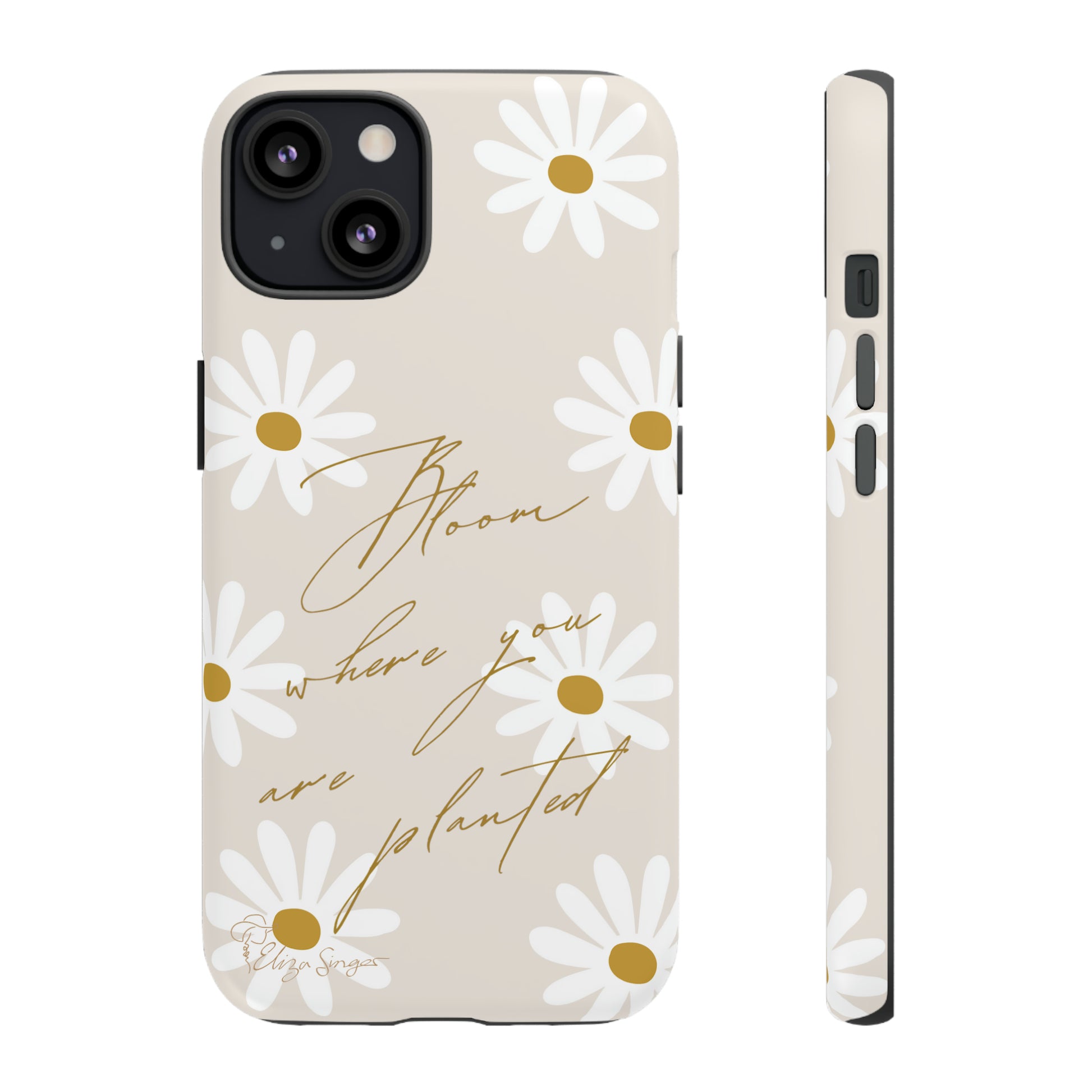 Sunny Boho Blooms: Boho Flower Daisy iPhone Tough Protective Case. A lively fusion of Flowers, Boho, and floral daisies design. Compatible with iPhone 15, 14, 13, XS, XR Pro/Max/Mini/P/Plus. Elevate Your Device with Bohemian Charm and Durability. #ElizaSinger #PhoneCase #FloralDesign