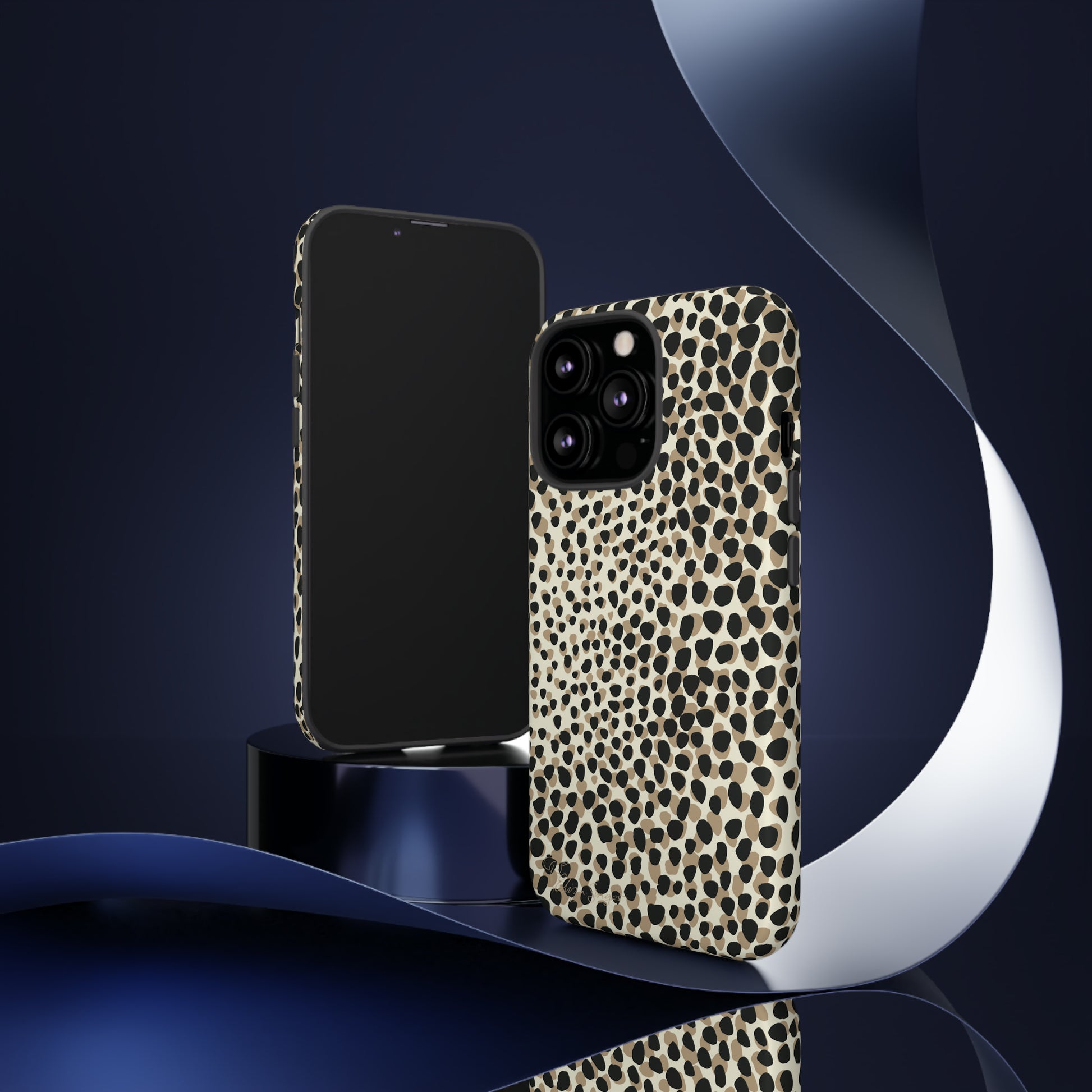 Elevate Your Tech: Abstract Neutral Animal Print iPhone Tough Protective Cover. Leopard-Painted Design in Beige and Black. Compatible with iPhone 15, 14, 13, XS, XR Pro/Max/Mini/P/Plus. Combine Style with Durability. #ElizaSinger #PhoneCase #LeopardPrint 