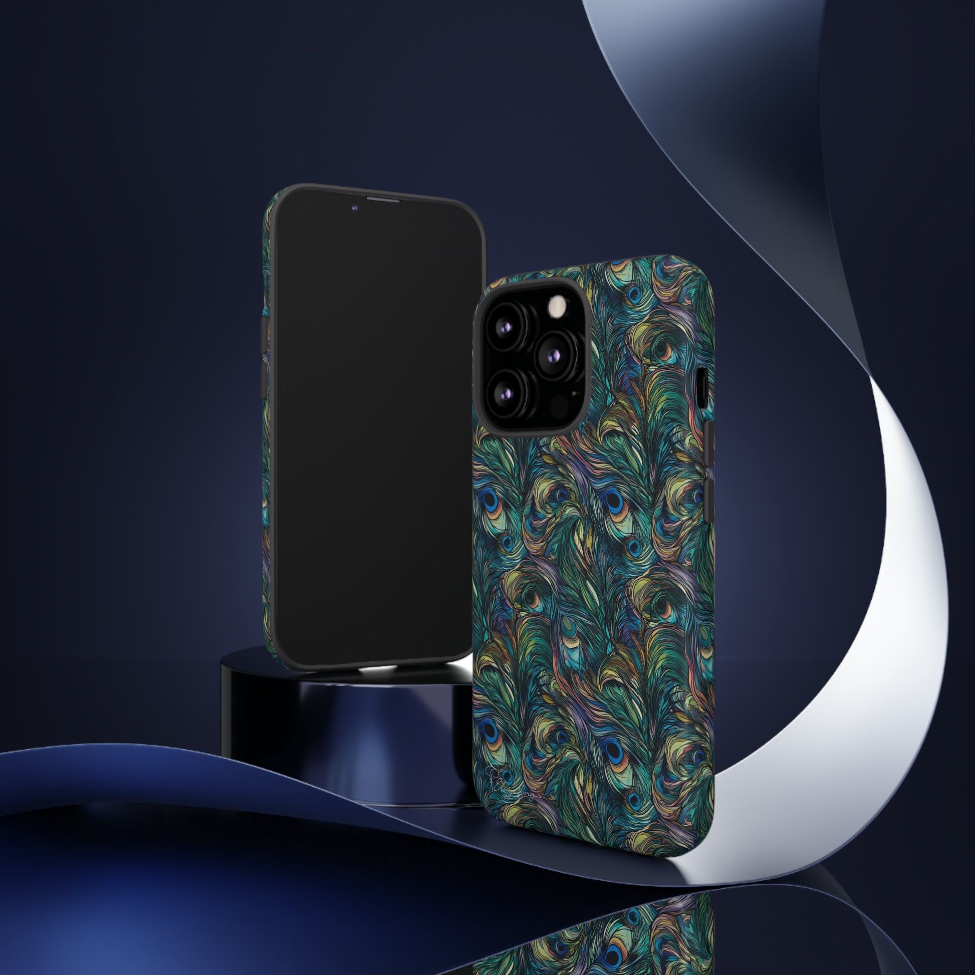 Feathered Elegance: Boho Feather Peacock Vibrant Art iPhone Tough Protective Cover. Adorned with Turquoise Feathers, compatible with iPhone 15, 14, 13, XS, XR Pro/Max/Mini/P/Plus. Embrace Bohemian Vibes with Style and Durability. #ElizaSinger #PhoneCase #BohoFeathers