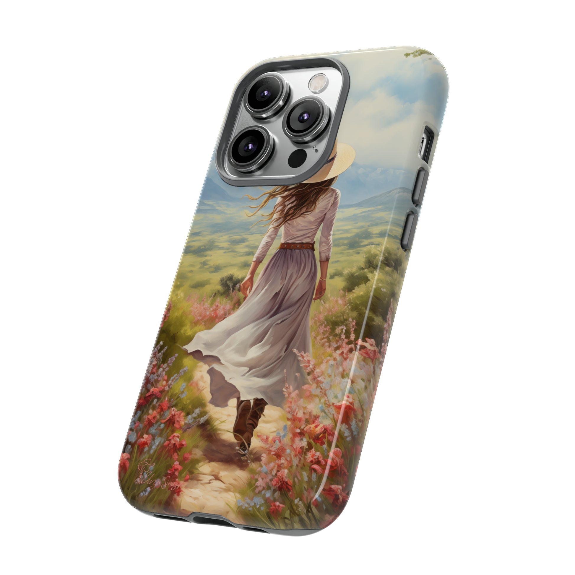 Embrace Whimsical Protection: Tough Western Cell Phone Case by Eliza Singer. Step into a World of Enchantment with a Stylish Woman Amidst Nature's Beauty. Safeguard Your Phone with Artistic Charm. #ElizaSinger #PhoneCase #WesternStyle 