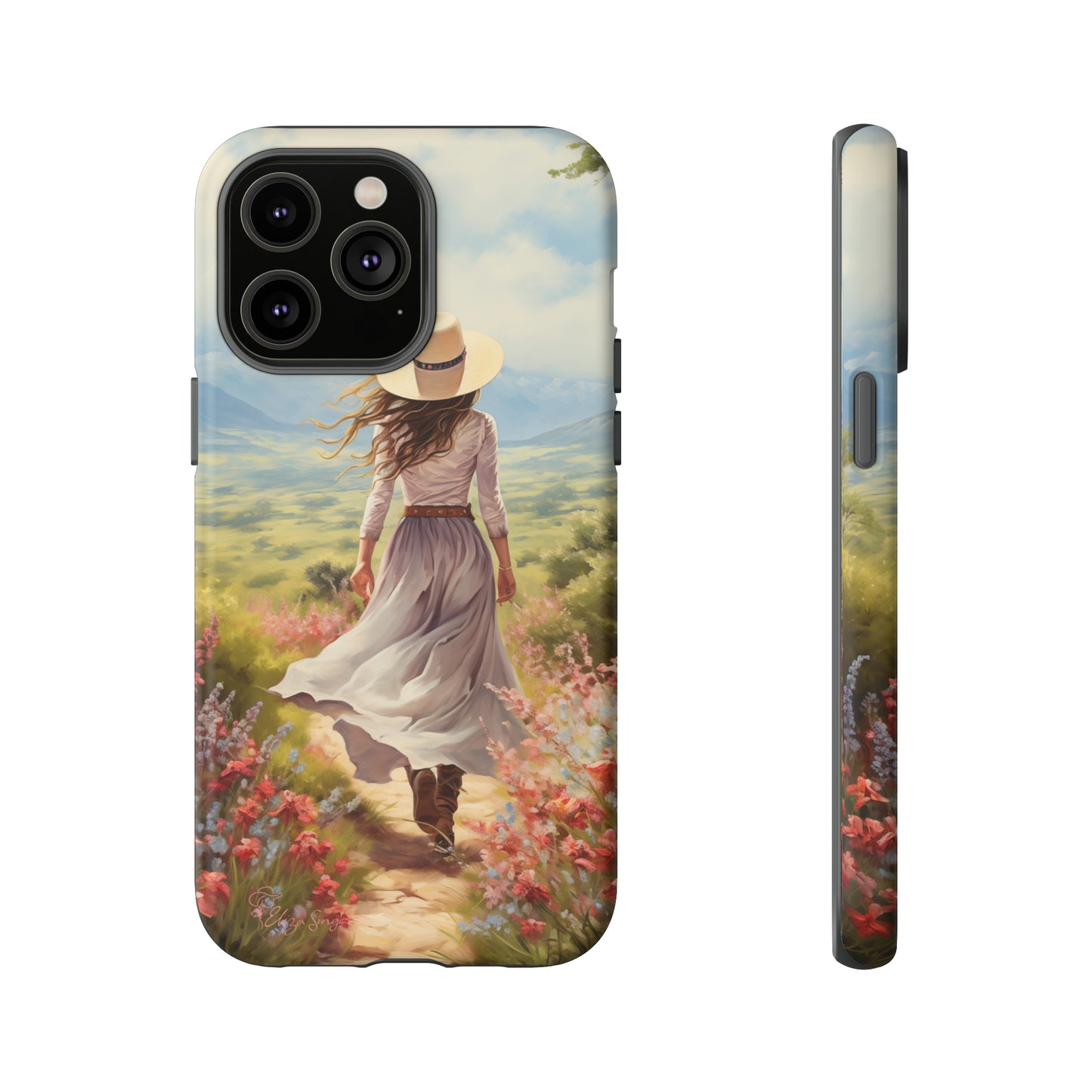 Embrace Whimsical Protection: Tough Western Cell Phone Case by Eliza Singer. Step into a World of Enchantment with a Stylish Woman Amidst Nature's Beauty. Safeguard Your Phone with Artistic Charm. #ElizaSinger #PhoneCase #WesternStyle 
