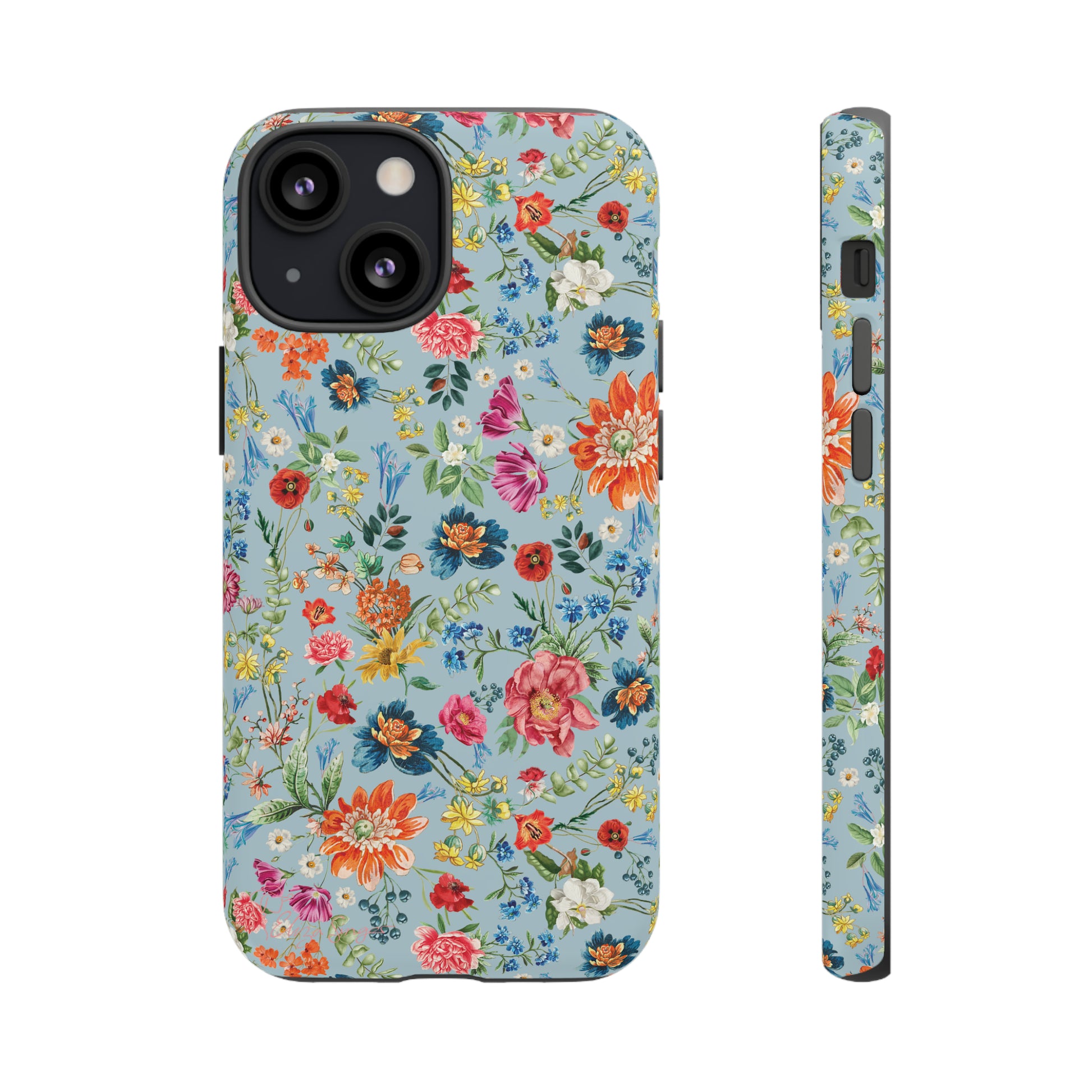 Blossom in Color: Wildflower Floral Colorful Design iPhone Tough Protective Cover. Vibrant flowers in Turquoise and Pink, compatible with iPhone 15, 14, 13, XS, XR Pro/Max/Mini/P/Plus. Embrace Nature's Palette with Style and Durability. #ElizaSinger #PhoneCase #FloralDesign