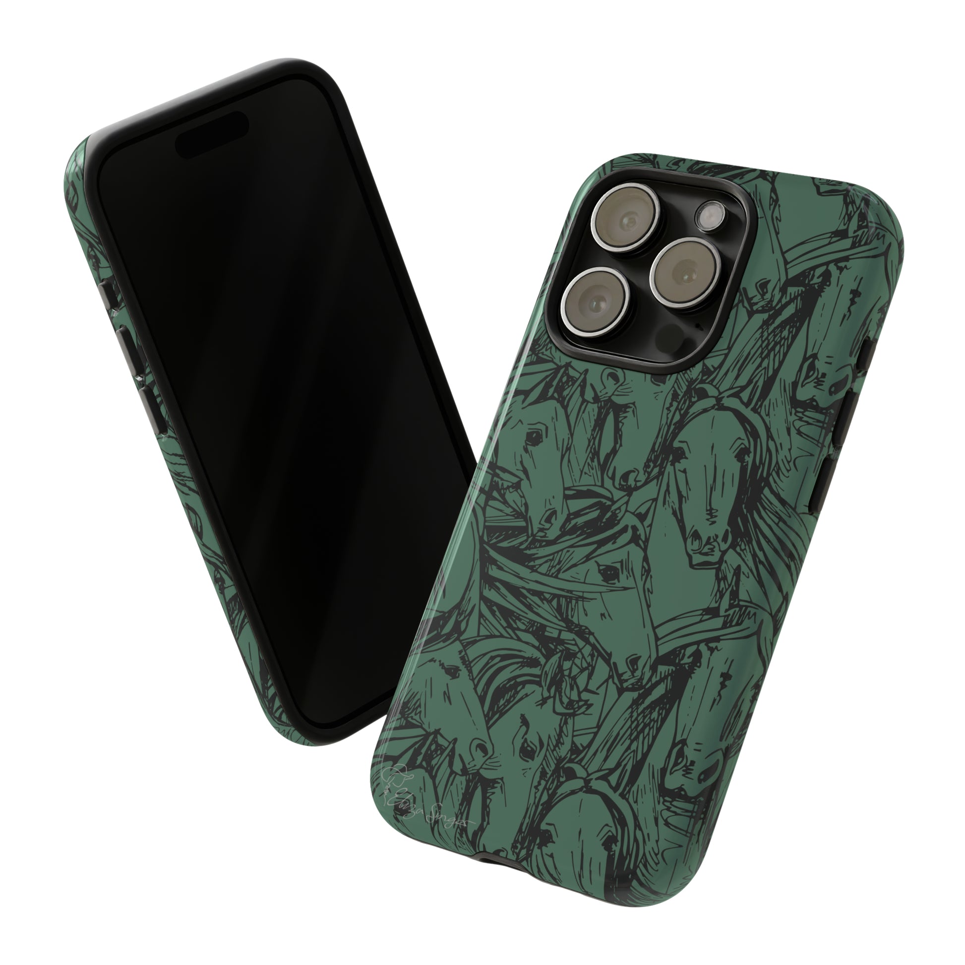Gallop in Style: Horse Art Western Design iPhone Tough Protective Cover. Featuring a Scribble Horse Drawing, this makes the perfect equestrian gift. Compatible with iPhone 15, 14, 13, XS, XR Pro/Max/Mini/P/Plus. Unleash the Rider in You with Style and Durability. #ElizaSinger #PhoneCase #EquestrianGift