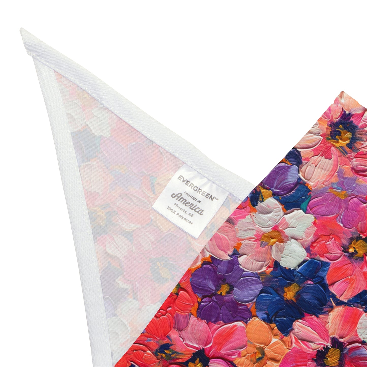 Unleash your dog's inner artist with our Artistic Bloom Dog Bandana/Wild Rag. The oil-painted flowers create a unique and vibrant look. Crafted from soft-spun polyester, this wild rag ensures comfort and style. Elevate your pup's fashion with this exclusive design, available only at Eliza Singer.