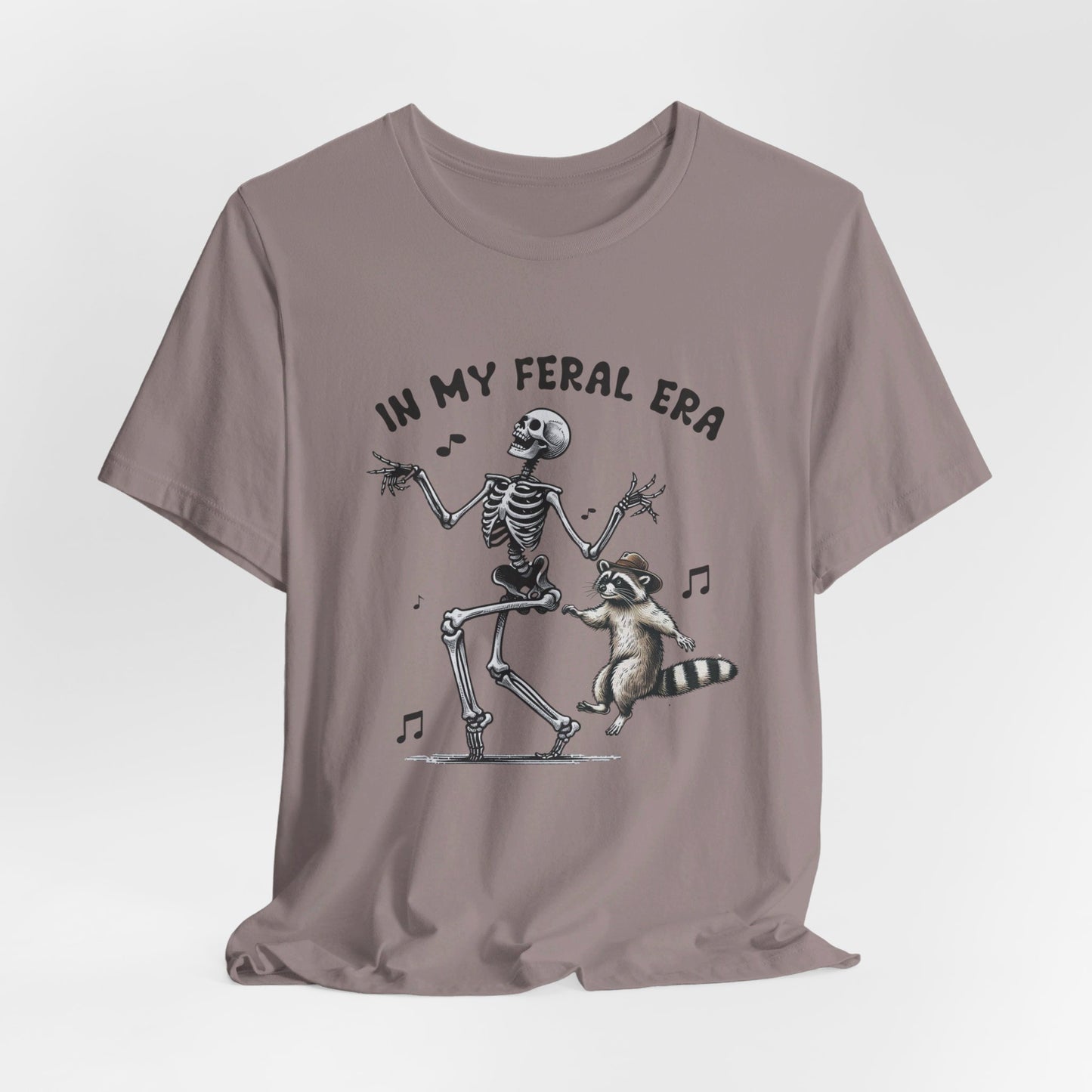 Feral Era: Halloween Bella Canvas T-shirt with Skeleton and Raccoon
