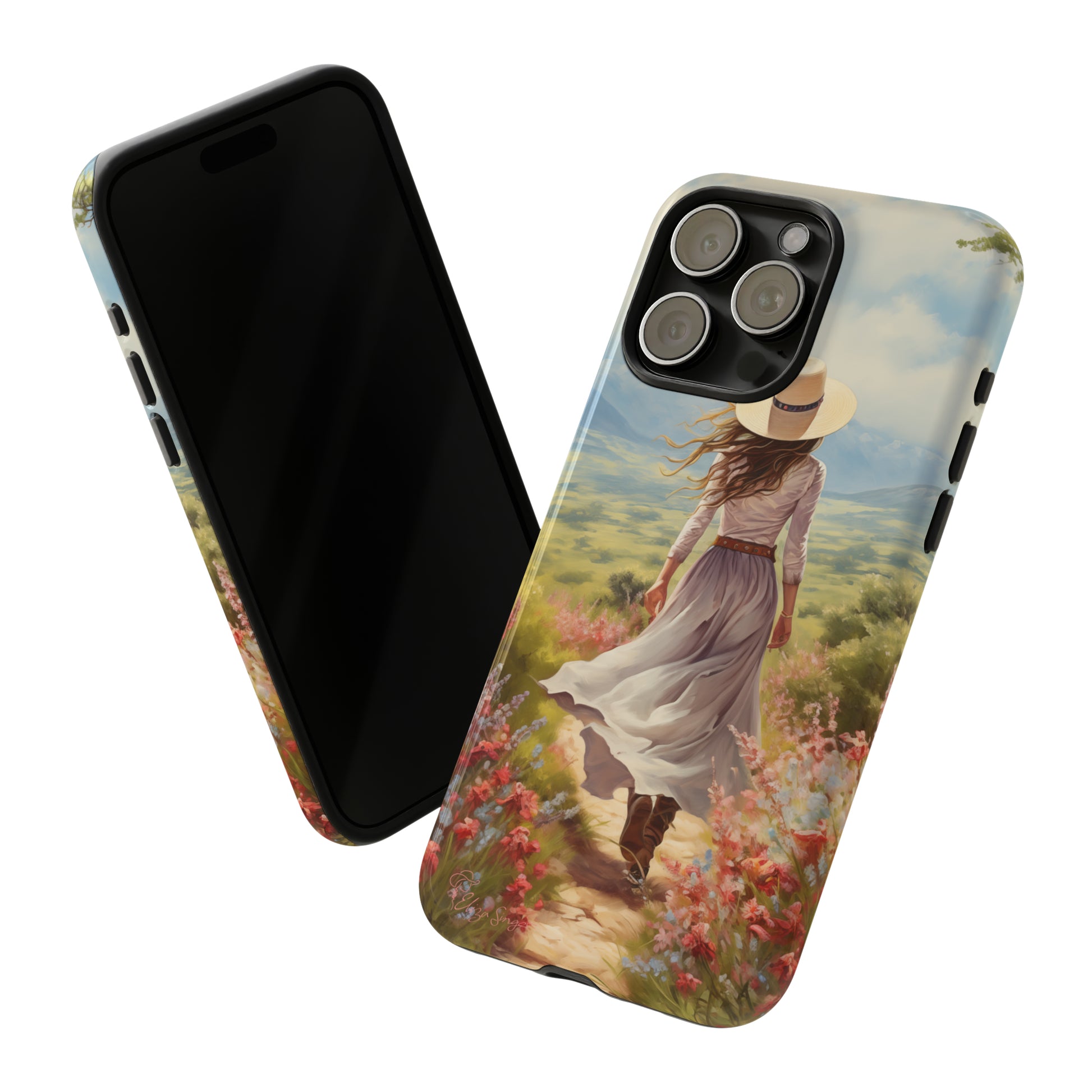 Embrace Whimsical Protection: Tough Western Cell Phone Case by Eliza Singer. Step into a World of Enchantment with a Stylish Woman Amidst Nature's Beauty. Safeguard Your Phone with Artistic Charm. #ElizaSinger #PhoneCase #WesternStyle 