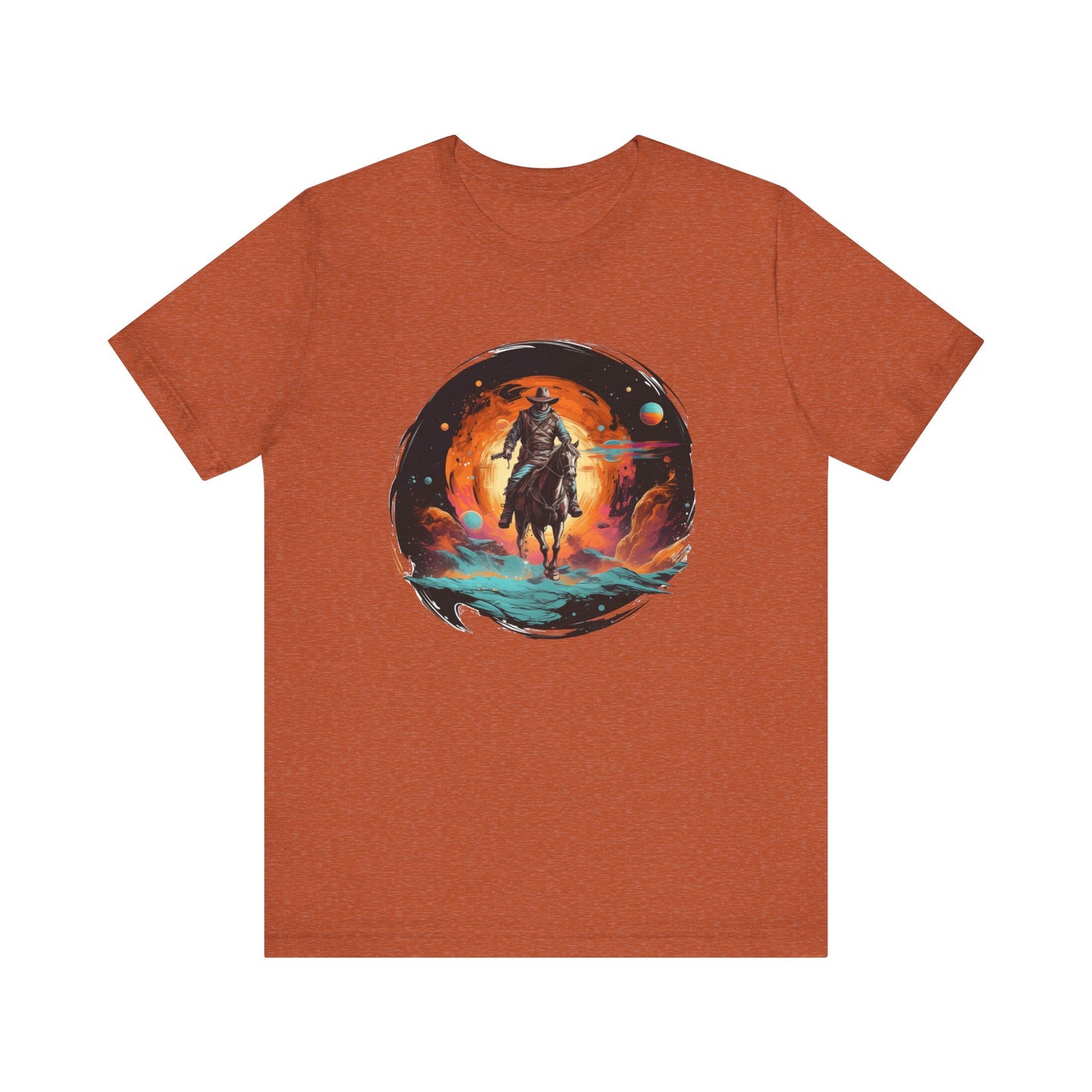 Galactic Outlaw: Bella Canvas T-shirt with Cowboy and Planets