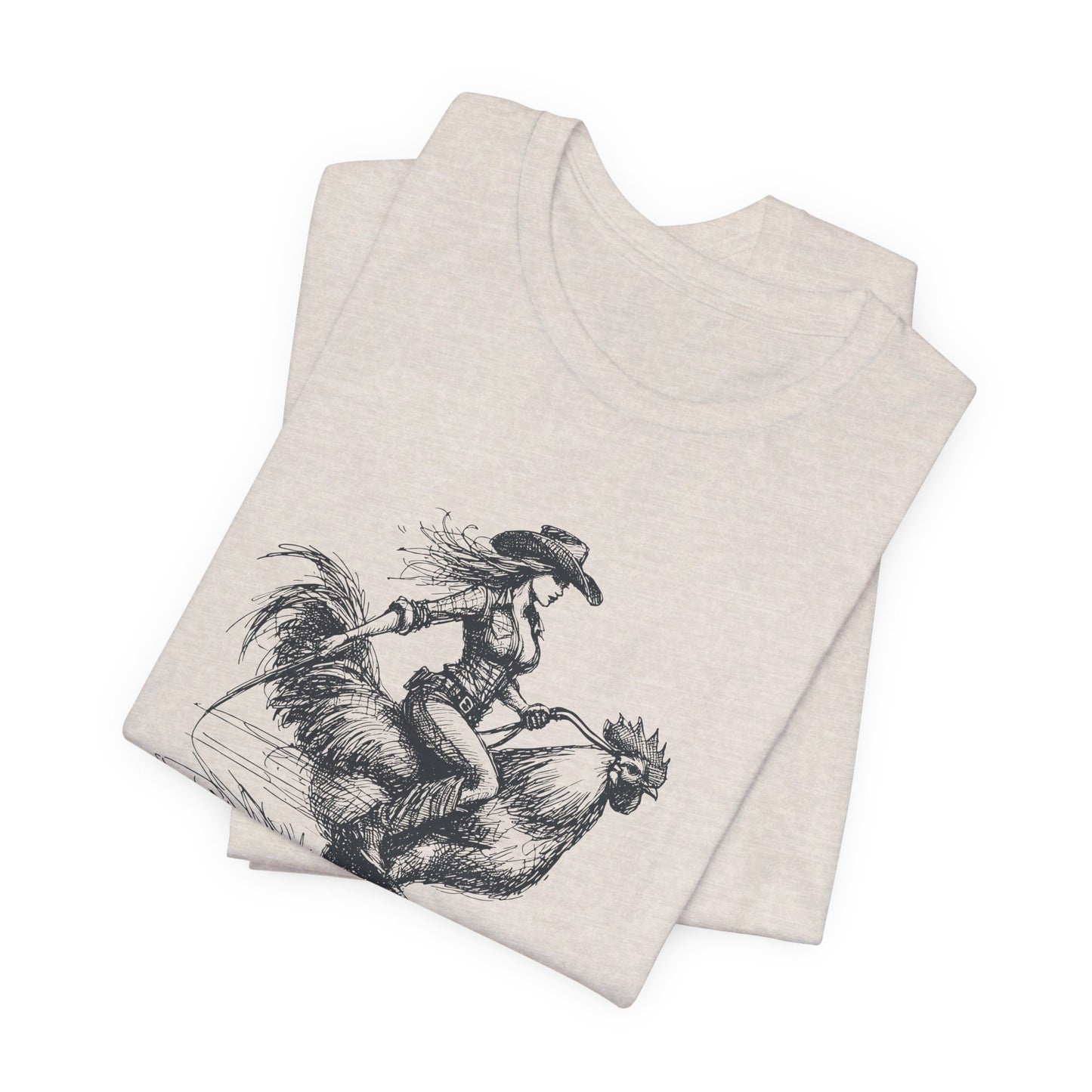 Scribble Style: Bella Canvas T-shirt with Cowgirl on Rooster