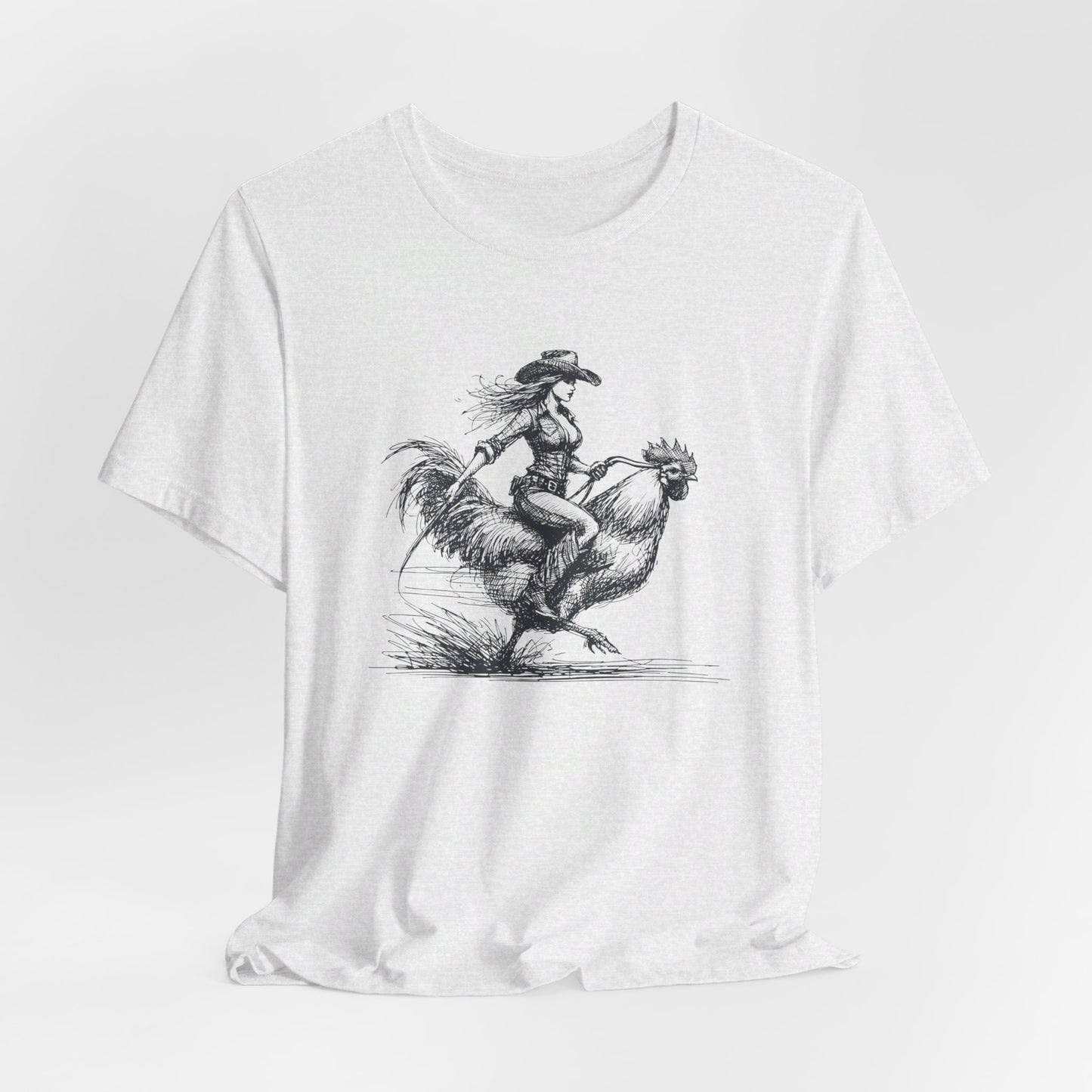 Scribble Style: Bella Canvas T-shirt with Cowgirl on Rooster