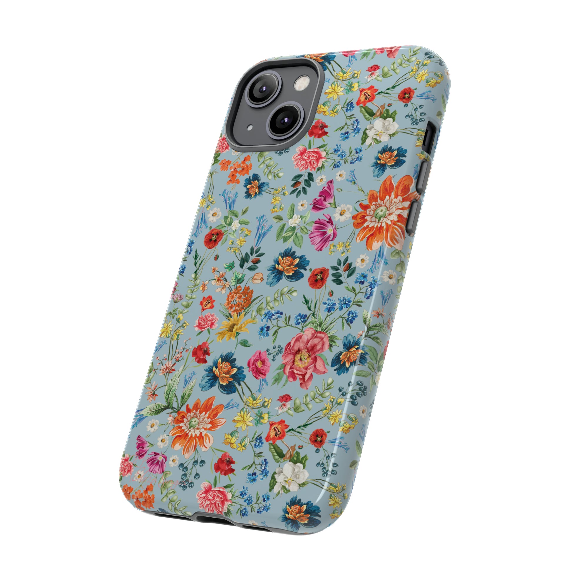 Blossom in Color: Wildflower Floral Colorful Design iPhone Tough Protective Cover. Vibrant flowers in Turquoise and Pink, compatible with iPhone 15, 14, 13, XS, XR Pro/Max/Mini/P/Plus. Embrace Nature's Palette with Style and Durability. #ElizaSinger #PhoneCase #FloralDesign