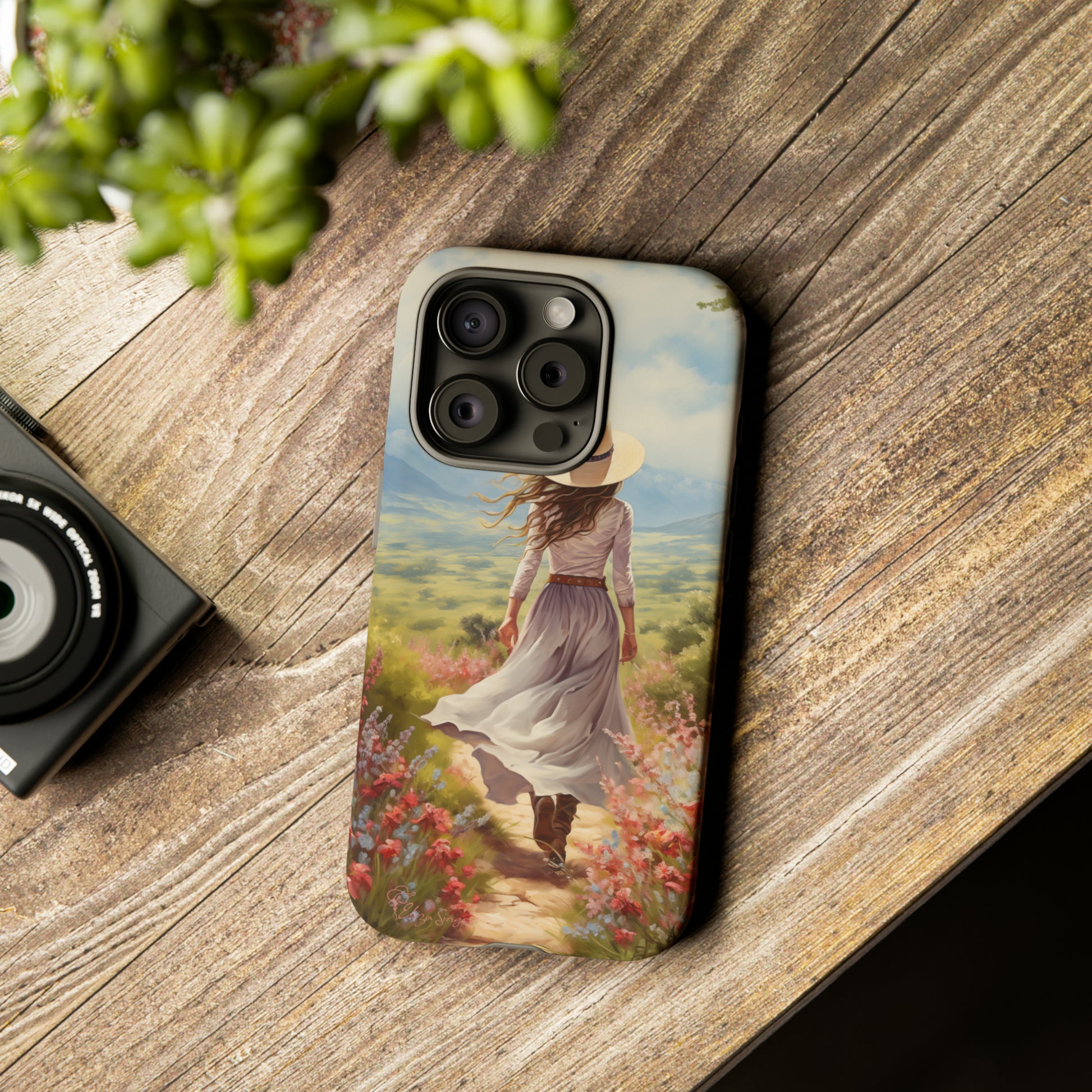 Embrace Whimsical Protection: Tough Western Cell Phone Case by Eliza Singer. Step into a World of Enchantment with a Stylish Woman Amidst Nature's Beauty. Safeguard Your Phone with Artistic Charm. #ElizaSinger #PhoneCase #WesternStyle 