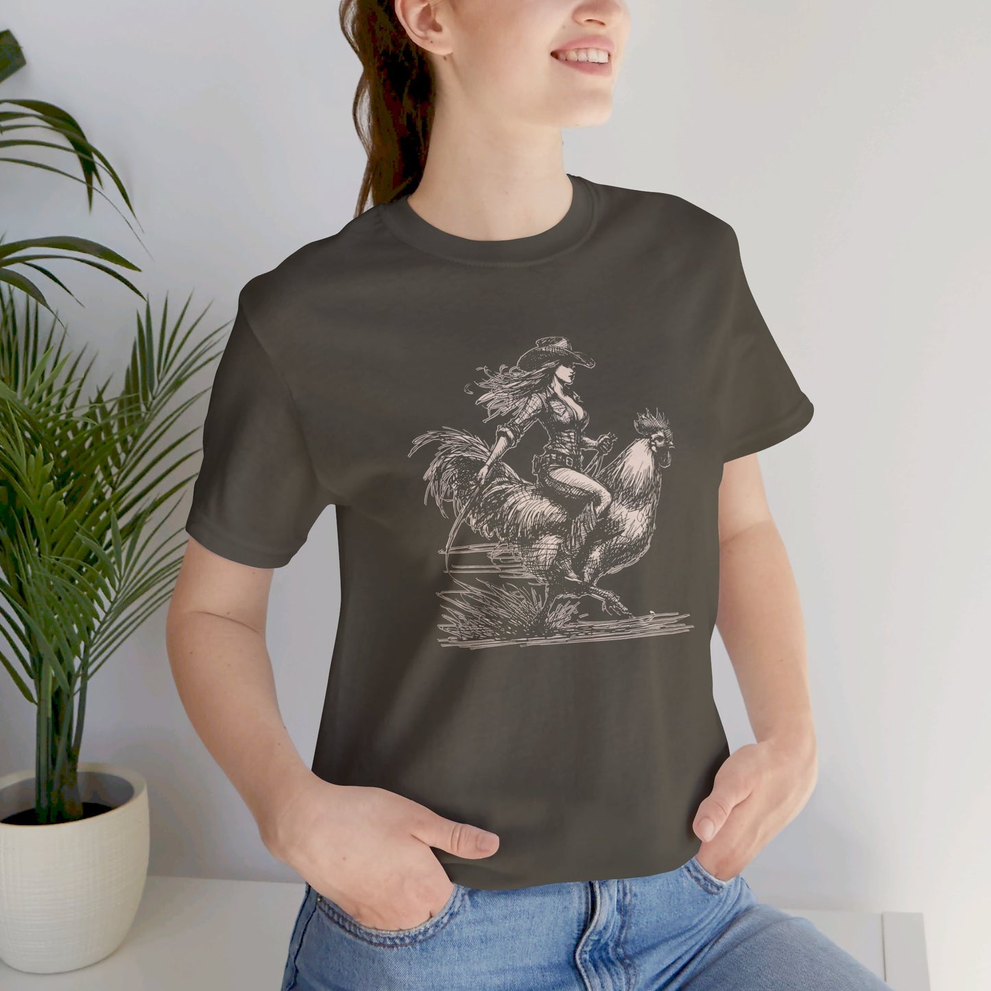 Scribble Style: Bella Canvas T-shirt with Cowgirl on Rooster