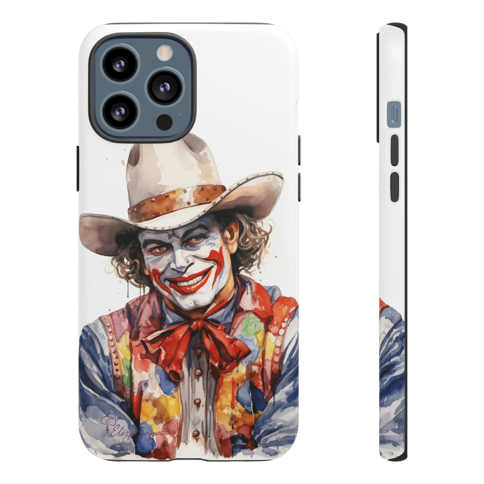 Unveiling our Tough Western Cell Phone Case: Watercolor Rodeo Clown Edition! Immerse yourself in the world of rodeo with this charming watercolor depiction of a rodeo clown on a white background. A perfect blend of style and durability.