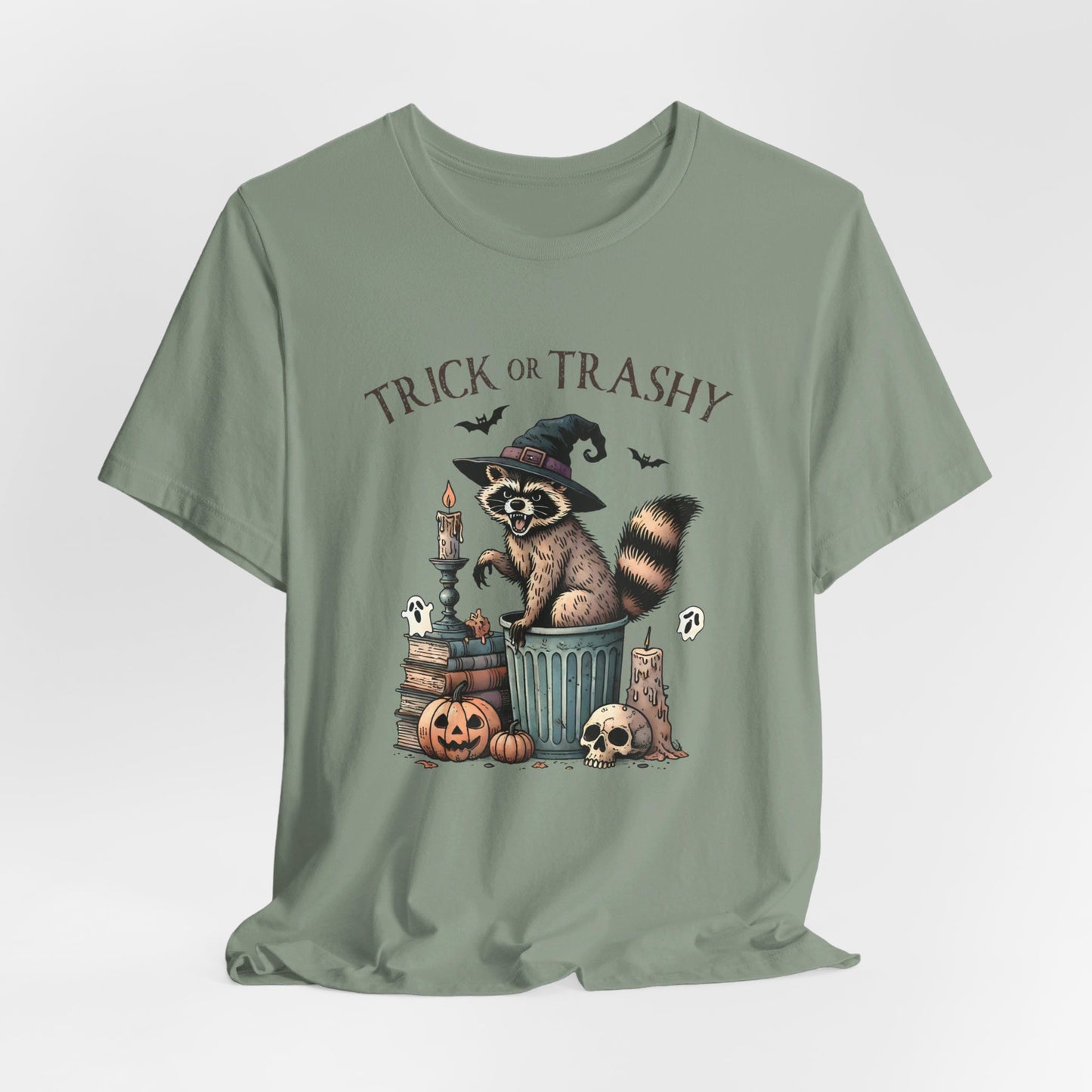 Trick or Trashy: Halloween Bella Canvas T-shirt with Raccoon
