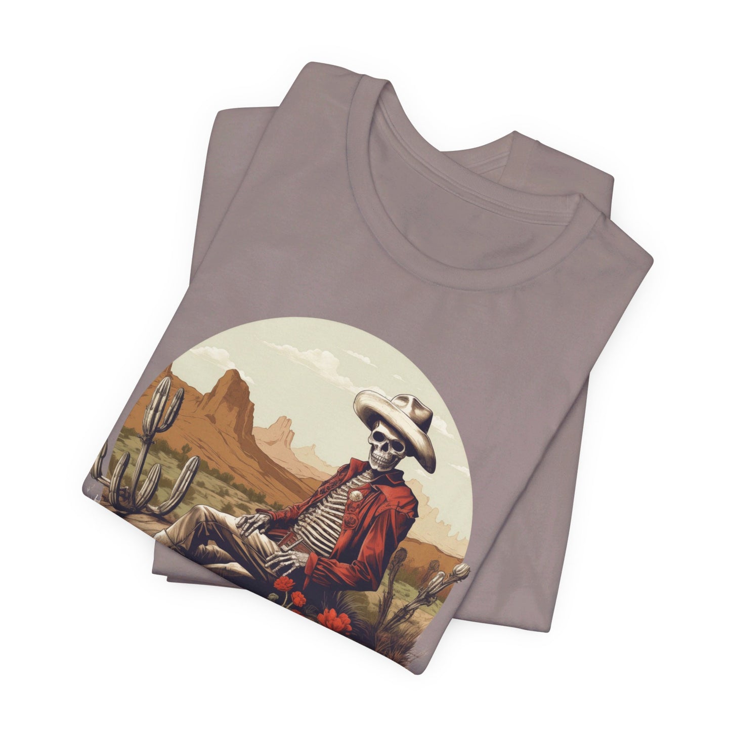 Skeleton Cowboy in Desert: Red Blazer Bella Canvas T-shirt