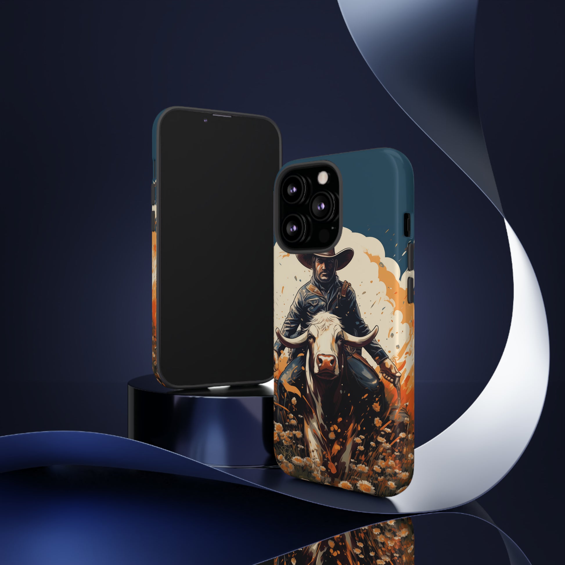 Time-Tested Charm: Immerse yourself in the charm of yesteryear with our Tough Cell Phone Case. Featuring a cowboy on a cow in a field of flowers, this design exudes retro vibes. Experience the perfect blend of vintage style and durable protection. Elevate your phone with a touch of timeless allure. #ElizaSinger #PhoneCase #VintageCharm