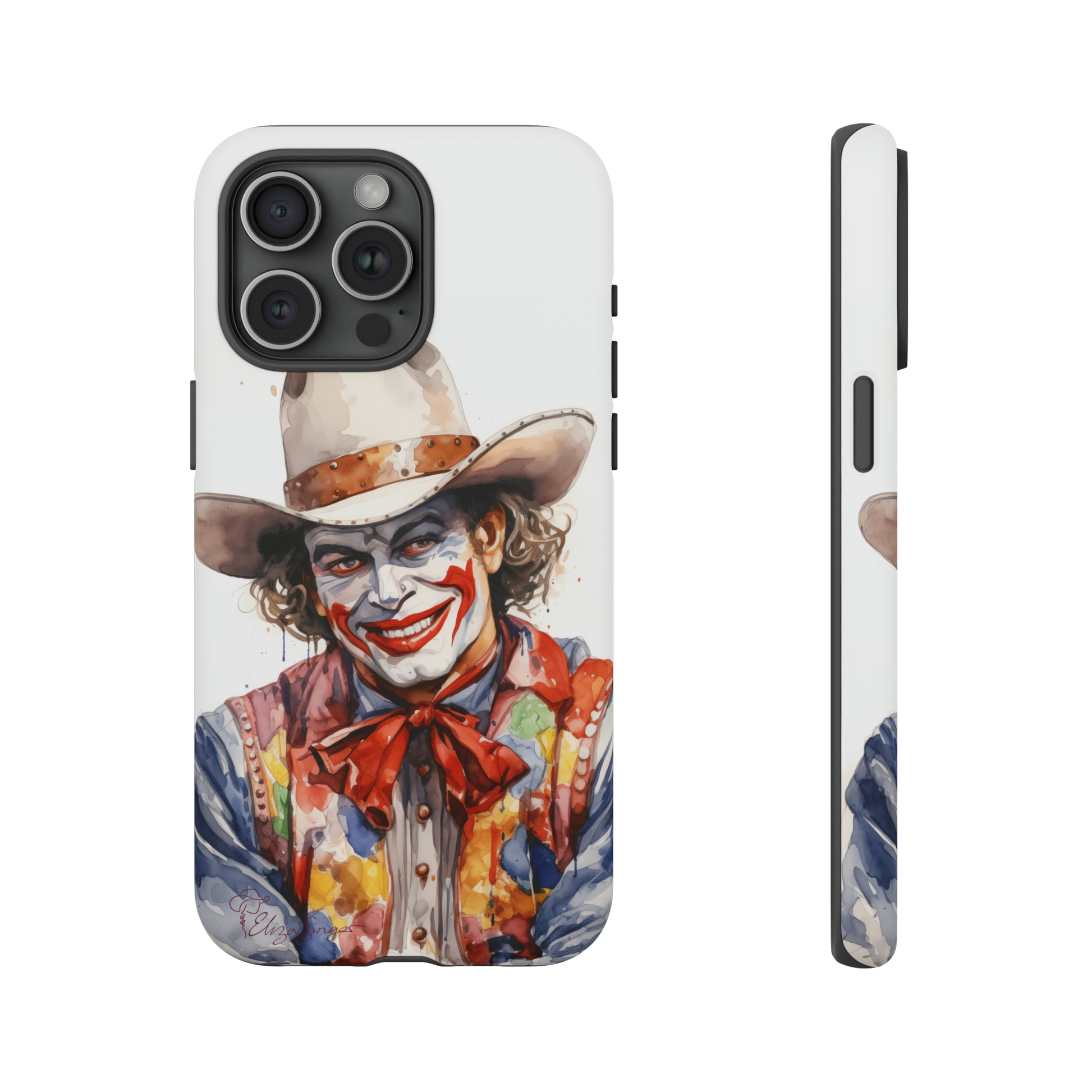 Unveiling our Tough Western Cell Phone Case: Watercolor Rodeo Clown Edition! Immerse yourself in the world of rodeo with this charming watercolor depiction of a rodeo clown on a white background. A perfect blend of style and durability.