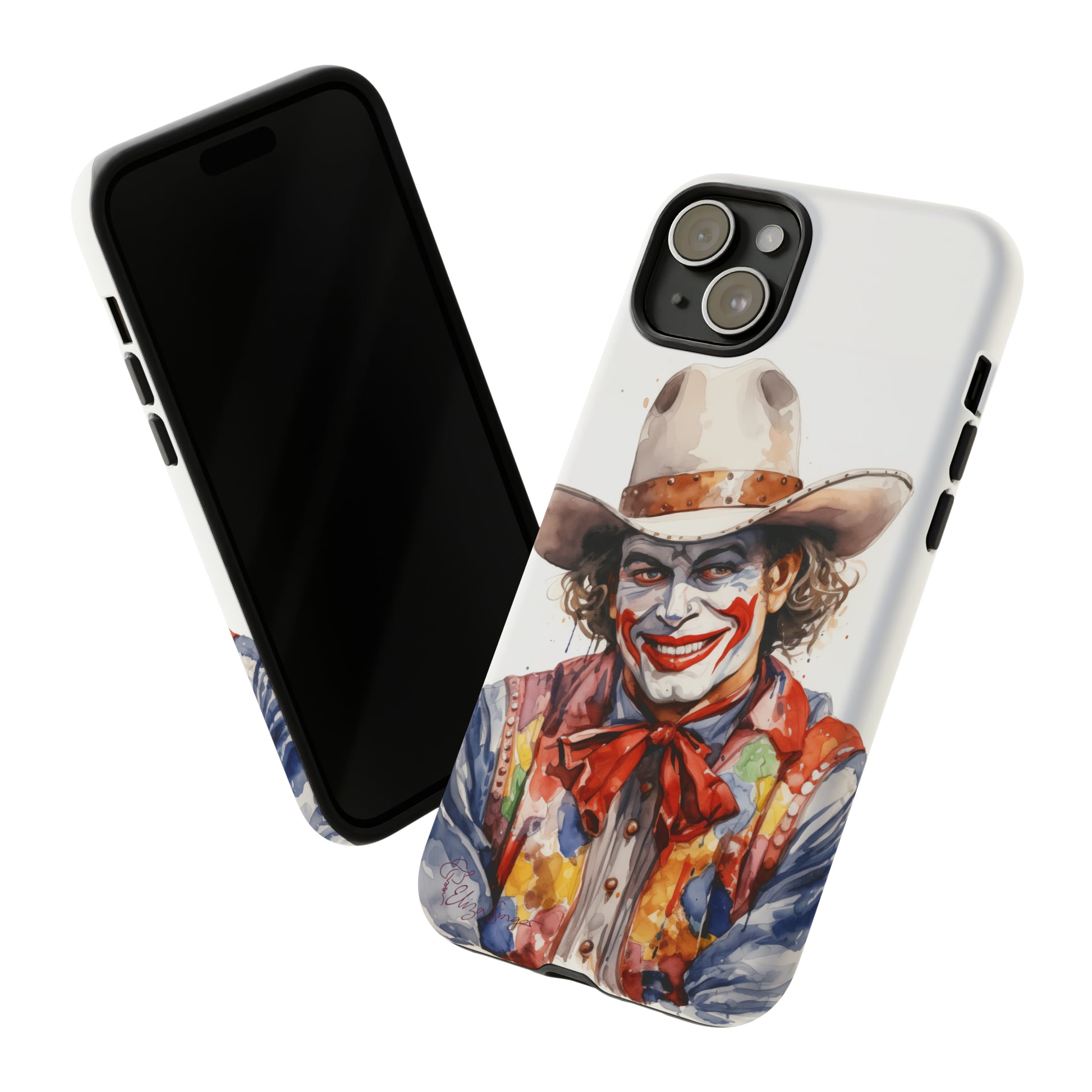 Unveiling our Tough Western Cell Phone Case: Watercolor Rodeo Clown Edition! Immerse yourself in the world of rodeo with this charming watercolor depiction of a rodeo clown on a white background. A perfect blend of style and durability.