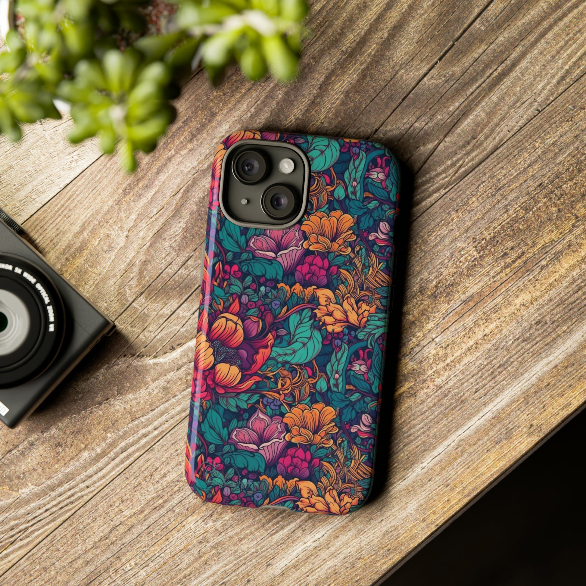 Vibrant Boho Blossoms: iPhone Tough Protective Cover. Featuring a bright abstract floral design, this case adds a touch of Bohemian flair. Compatible with iPhone 15, 14, 13, XS, XR Pro/Max/Mini/P/Plus. Embrace Boho Chic with Style and Durability. #ElizaSinger #PhoneCase #FloralDesign