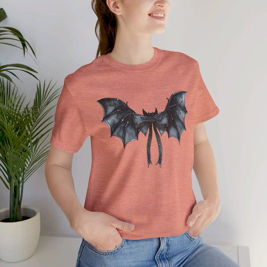 Subtle Spooks: Halloween Bella Canvas T-shirt with Minimalistic Bat Wing Design