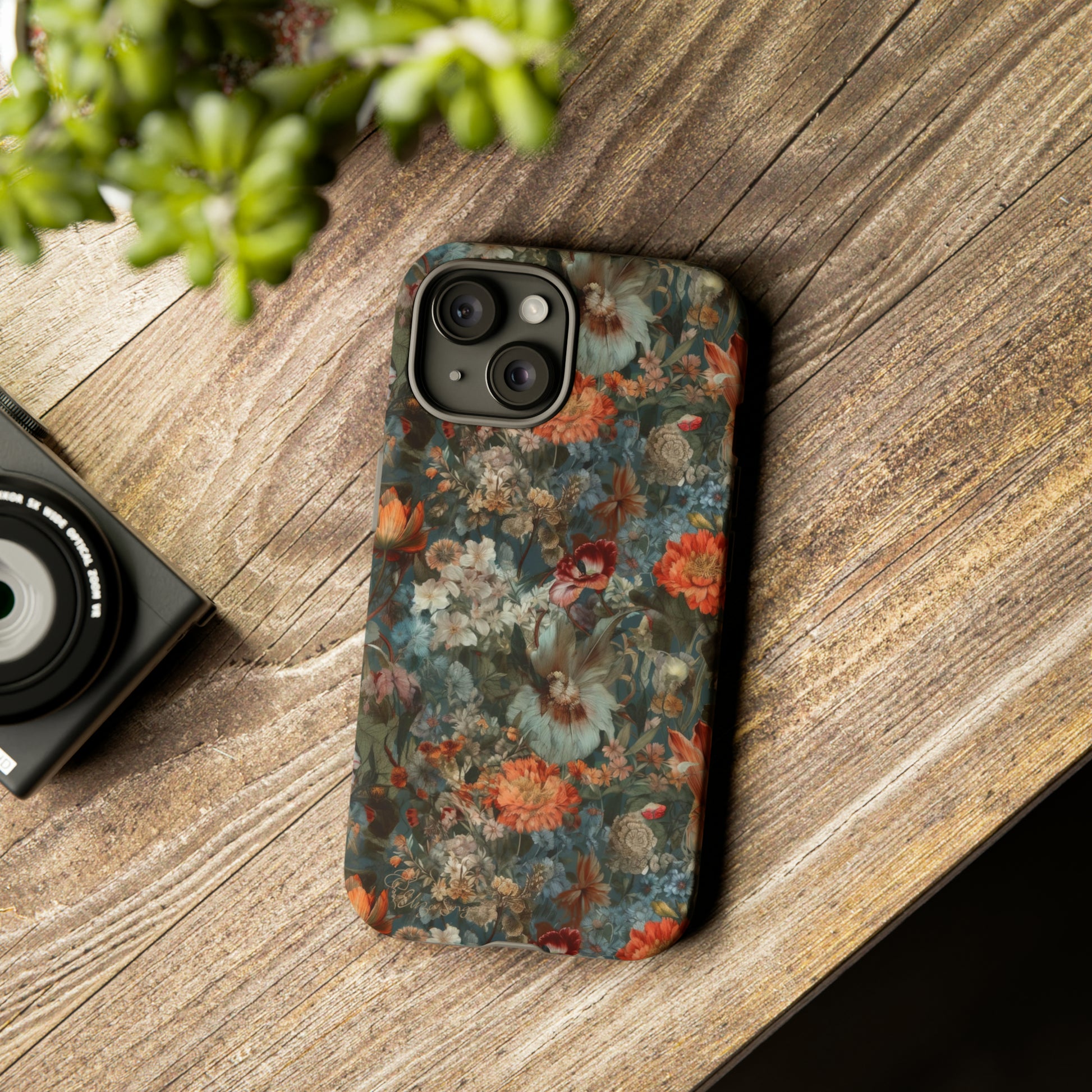 Blooms in Shadows: Botany Floral Dark Flowers iPhone Tough Protective Cover. A captivating blend of Flowers in muted colors, compatible with iPhone 15, 14, 13, XS, XR Pro/Max/Mini/P/Plus. Unleash Nature's Elegance with Durability and Style. #ElizaSinger #PhoneCase #FloralDesign