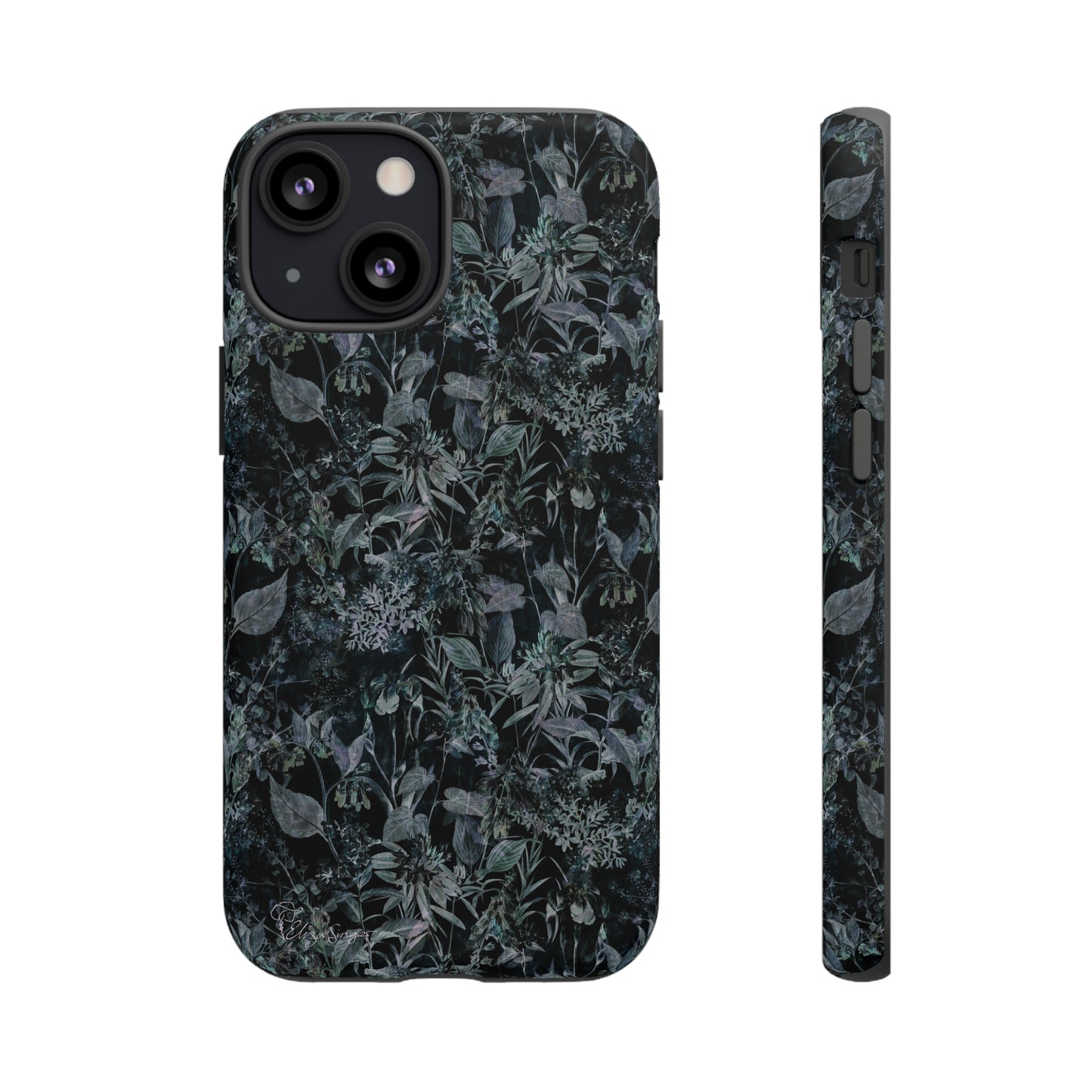 Blossom in Style: Botany Floral Dark Flowers Blue Denim iPhone Tough Protective Cover. This case features a Flower and Muted Grey Design, compatible with iPhone 15, 14, 13, XS, XR Pro/Max/Mini/P/Plus. Unleash Nature's Beauty with Style and Durability. #ElizaSinger #PhoneCase #FloralDesign