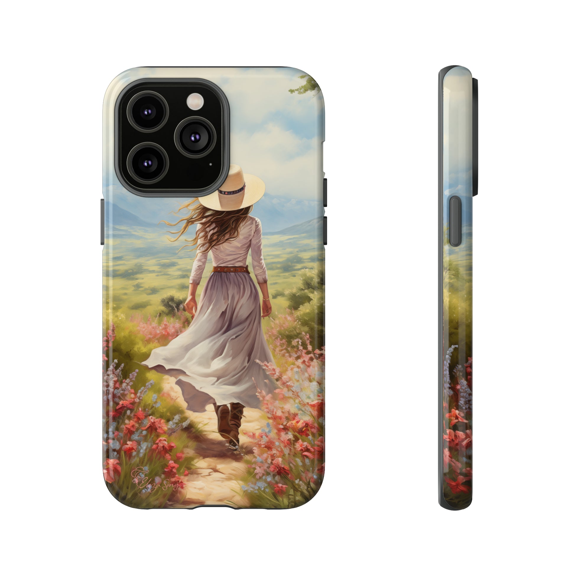 Embrace Whimsical Protection: Tough Western Cell Phone Case by Eliza Singer. Step into a World of Enchantment with a Stylish Woman Amidst Nature's Beauty. Safeguard Your Phone with Artistic Charm. #ElizaSinger #PhoneCase #WesternStyle 