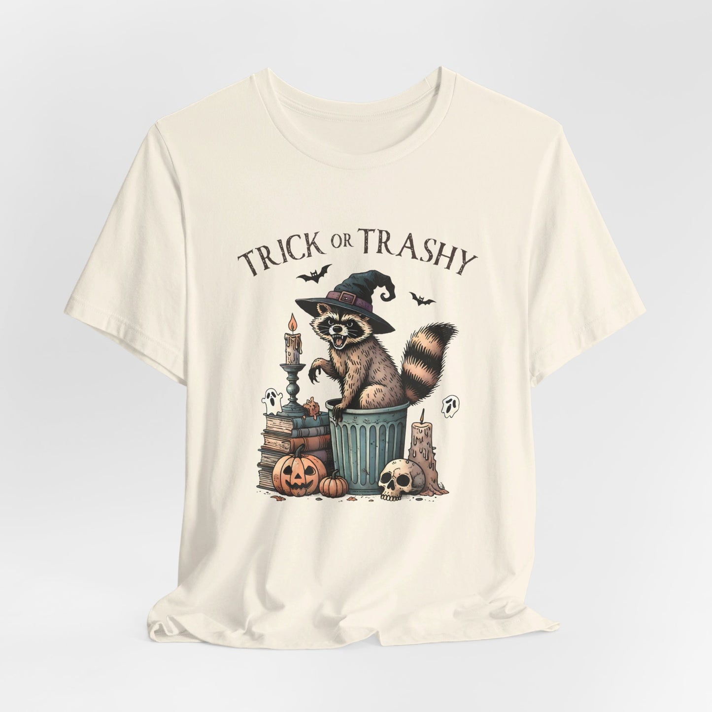 Trick or Trashy: Halloween Bella Canvas T-shirt with Raccoon
