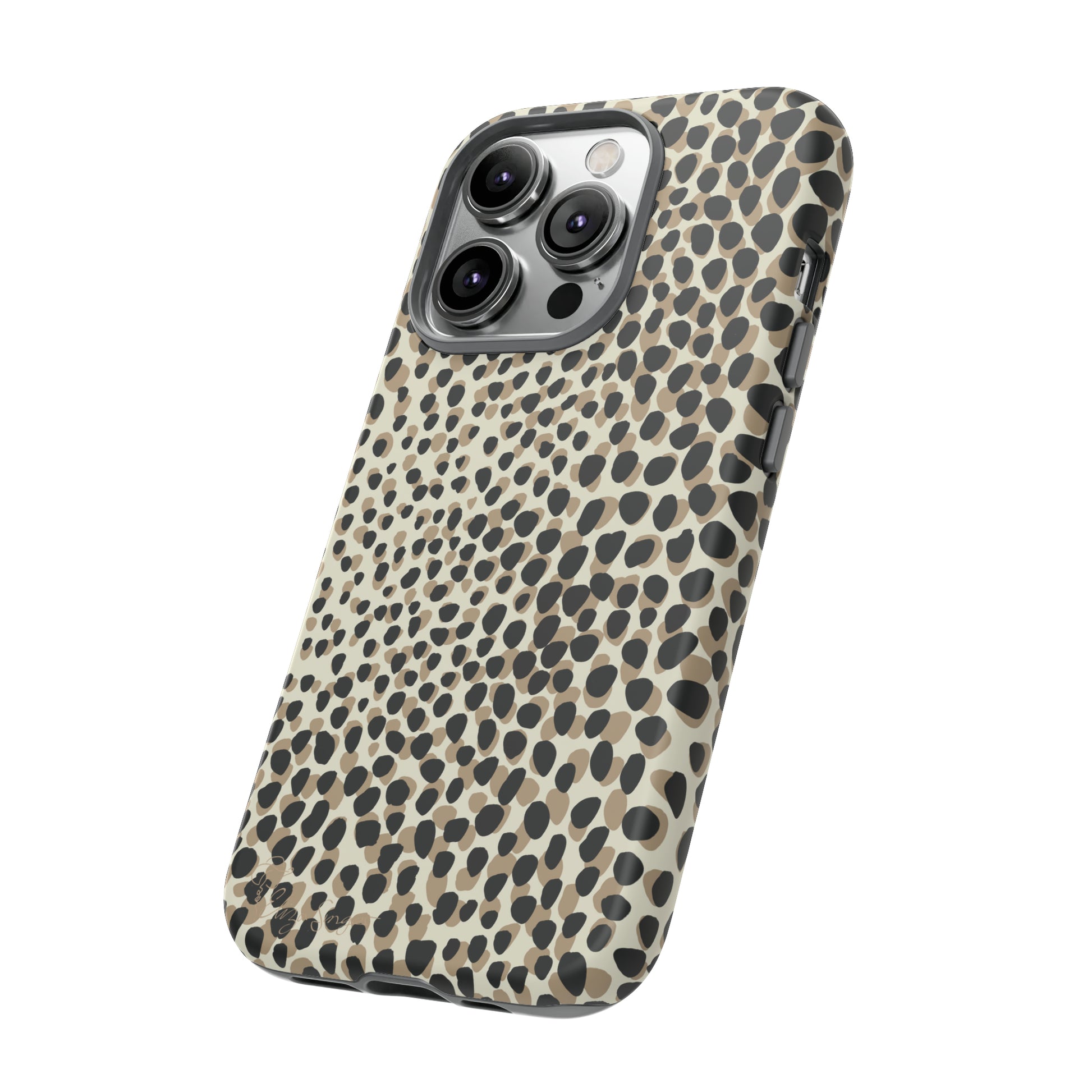 Elevate Your Tech: Abstract Neutral Animal Print iPhone Tough Protective Cover. Leopard-Painted Design in Beige and Black. Compatible with iPhone 15, 14, 13, XS, XR Pro/Max/Mini/P/Plus. Combine Style with Durability. #ElizaSinger #PhoneCase #LeopardPrint 