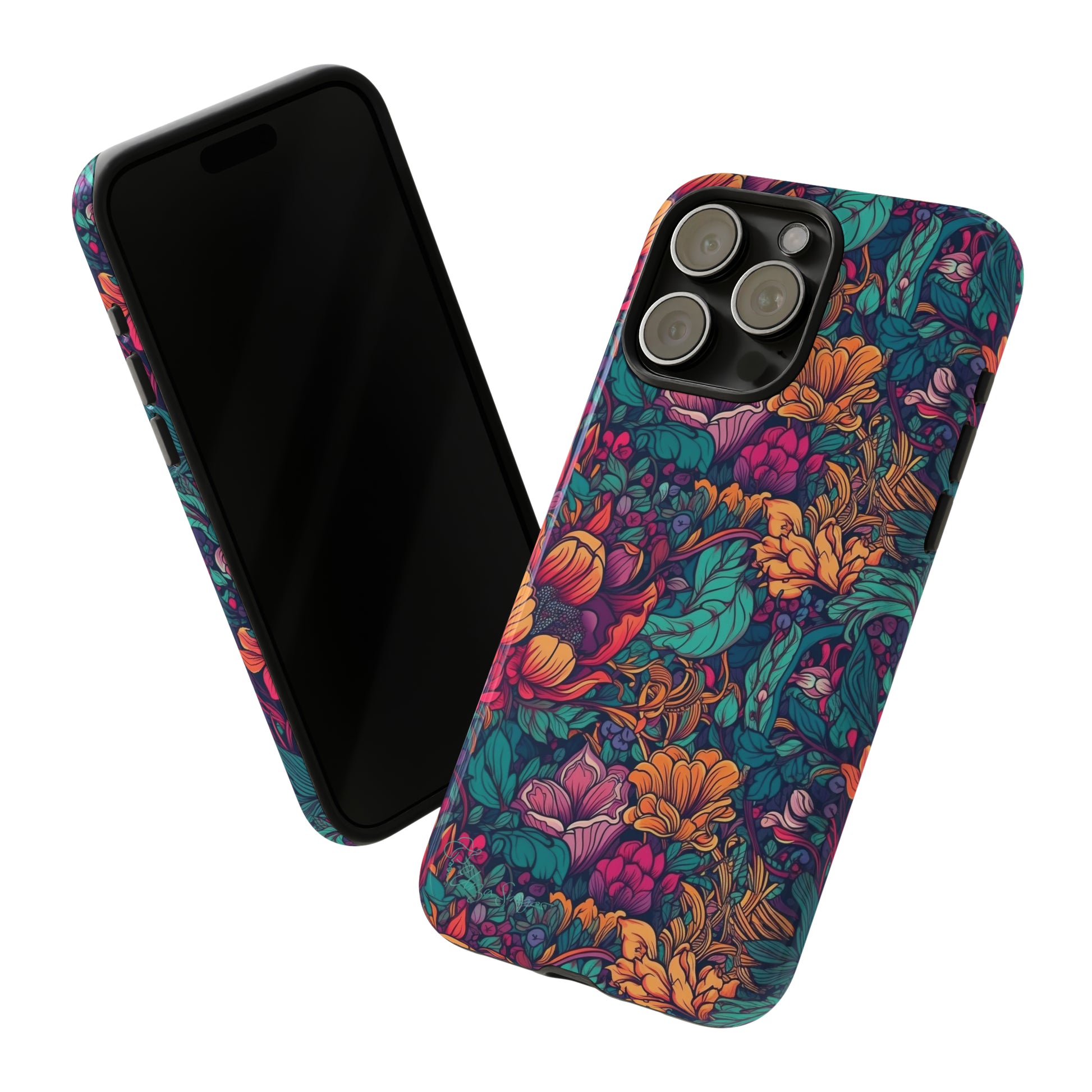 Vibrant Boho Blossoms: iPhone Tough Protective Cover. Featuring a bright abstract floral design, this case adds a touch of Bohemian flair. Compatible with iPhone 15, 14, 13, XS, XR Pro/Max/Mini/P/Plus. Embrace Boho Chic with Style and Durability. #ElizaSinger #PhoneCase #FloralDesign