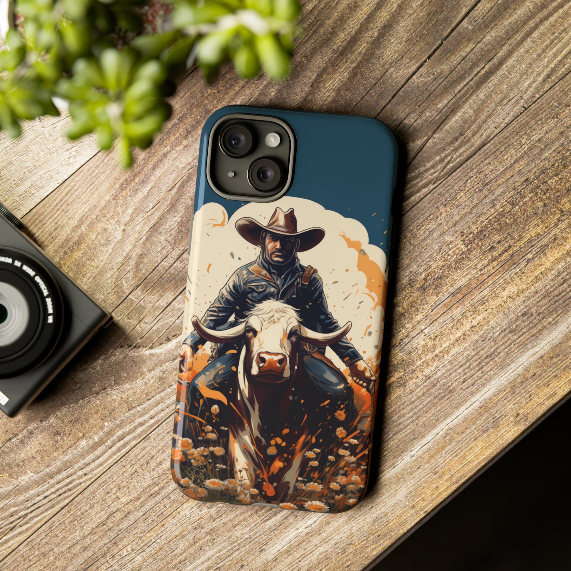 Time-Tested Charm: Immerse yourself in the charm of yesteryear with our Tough Cell Phone Case. Featuring a cowboy on a cow in a field of flowers, this design exudes retro vibes. Experience the perfect blend of vintage style and durable protection. Elevate your phone with a touch of timeless allure. #ElizaSinger #PhoneCase #VintageCharm