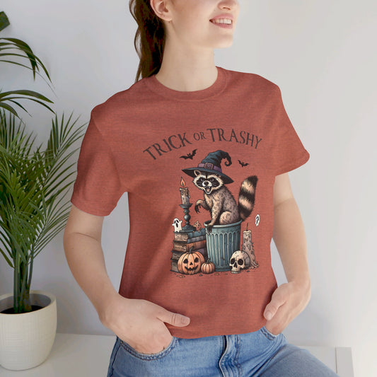 Trick or Trashy: Halloween Bella Canvas T-shirt with Raccoon