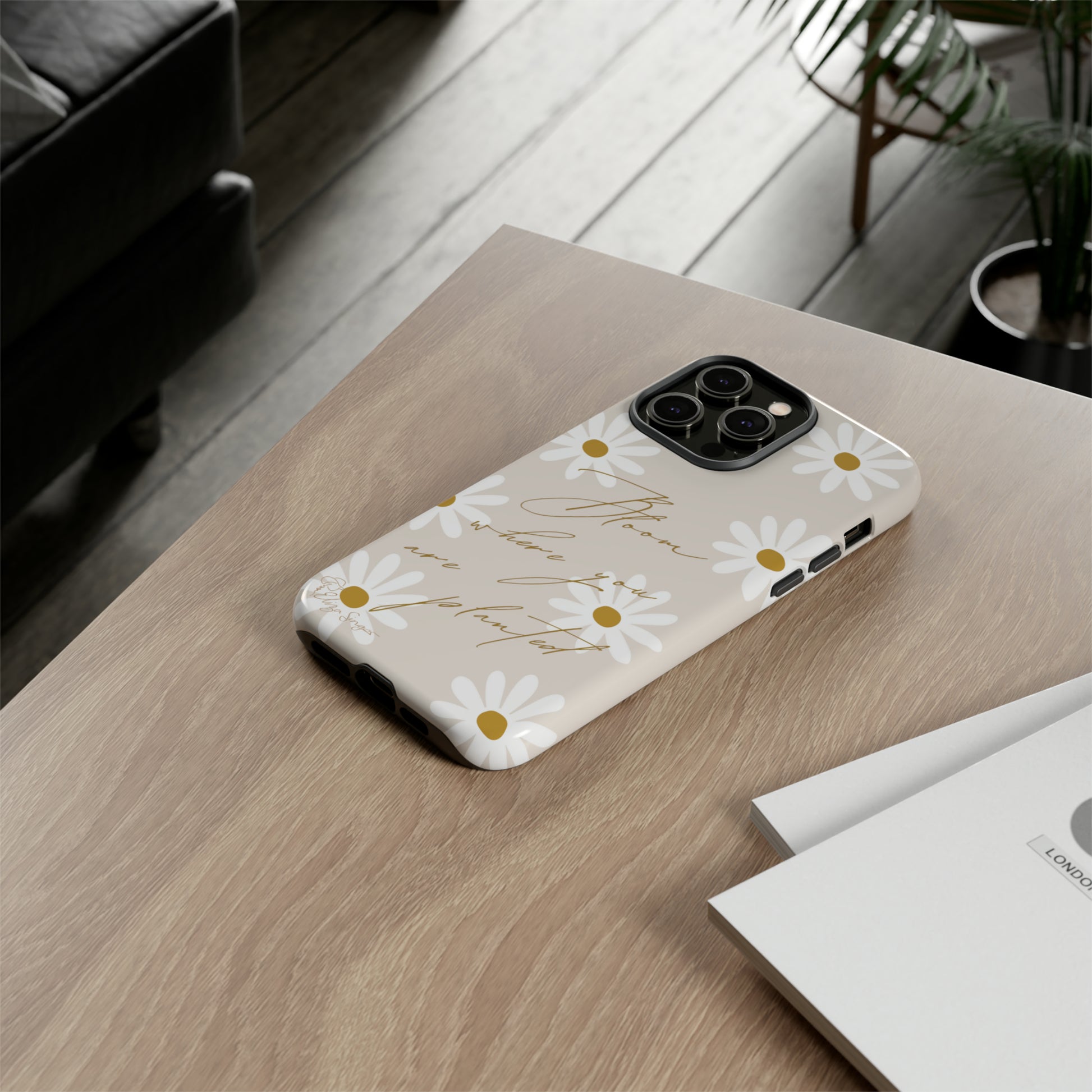 Sunny Boho Blooms: Boho Flower Daisy iPhone Tough Protective Case. A lively fusion of Flowers, Boho, and floral daisies design. Compatible with iPhone 15, 14, 13, XS, XR Pro/Max/Mini/P/Plus. Elevate Your Device with Bohemian Charm and Durability. #ElizaSinger #PhoneCase #FloralDesign
