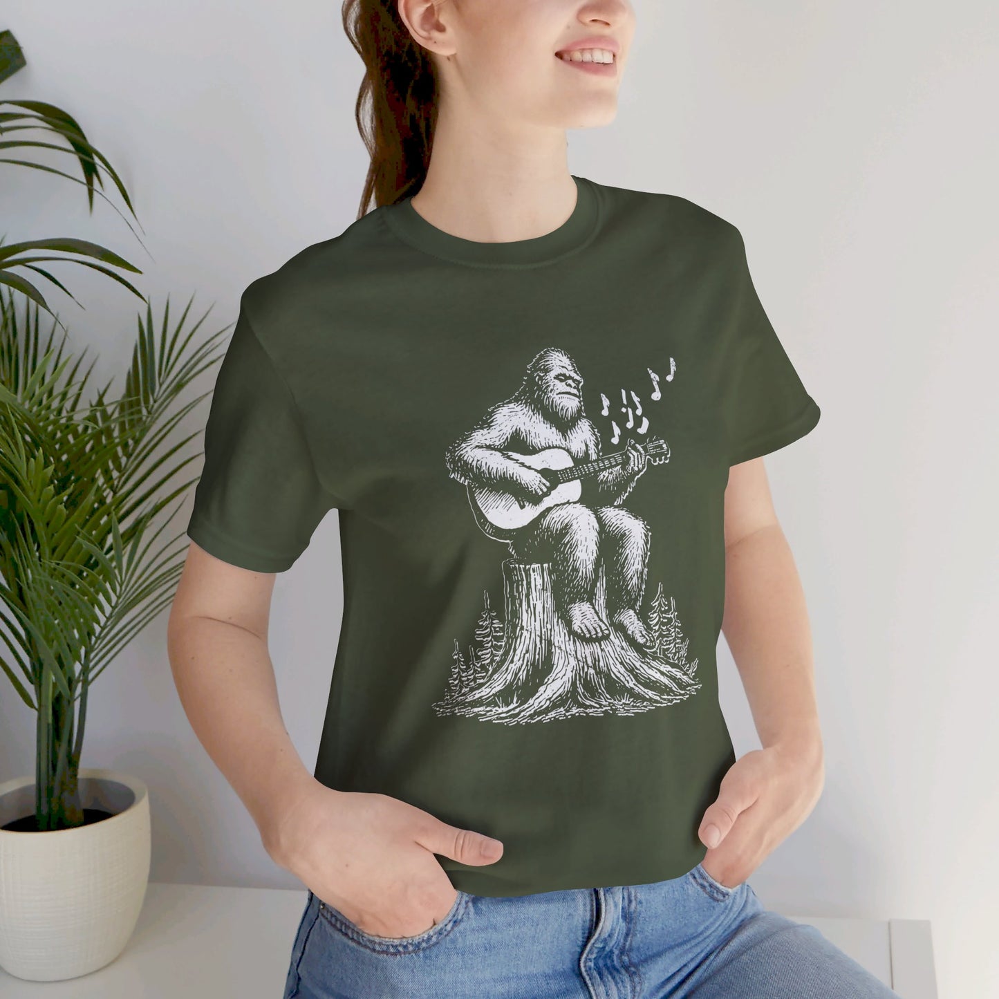 Sasquatch Serenade: Bella Canvas T-shirt with Bigfoot