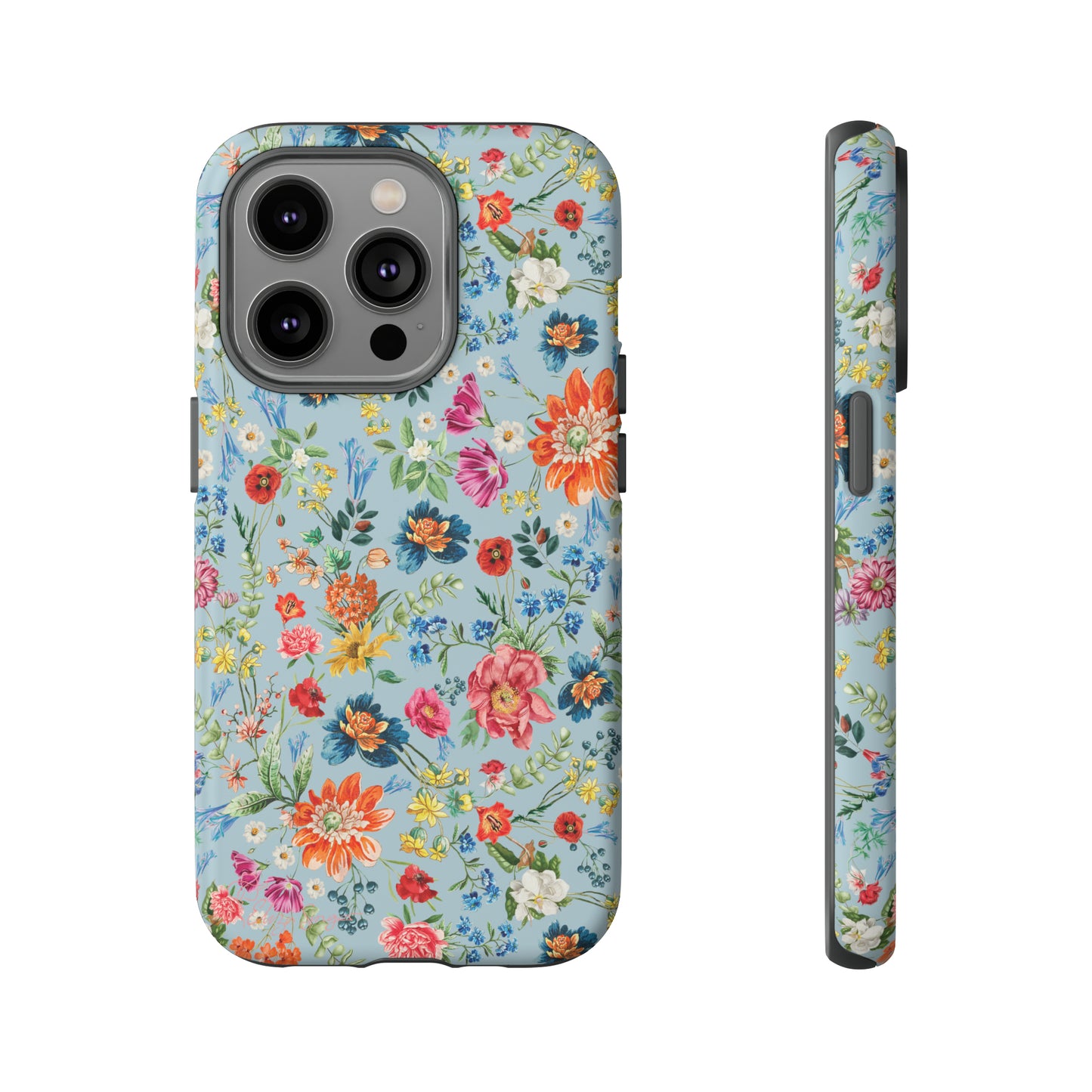 Blossom in Color: Wildflower Floral Colorful Design iPhone Tough Protective Cover. Vibrant flowers in Turquoise and Pink, compatible with iPhone 15, 14, 13, XS, XR Pro/Max/Mini/P/Plus. Embrace Nature's Palette with Style and Durability. #ElizaSinger #PhoneCase #FloralDesign