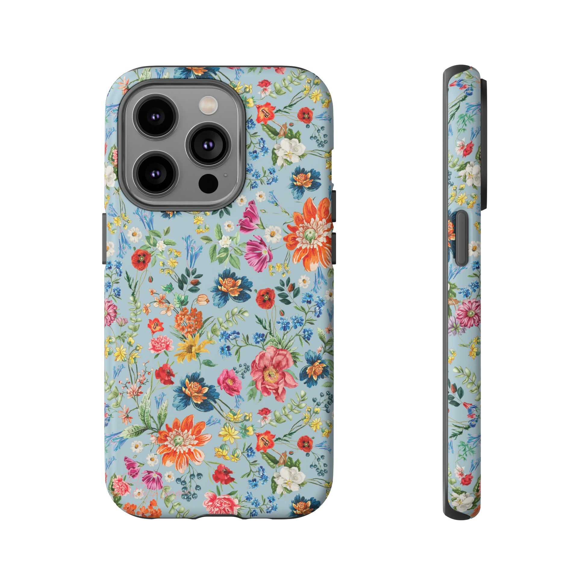 Blossom in Color: Wildflower Floral Colorful Design iPhone Tough Protective Cover. Vibrant flowers in Turquoise and Pink, compatible with iPhone 15, 14, 13, XS, XR Pro/Max/Mini/P/Plus. Embrace Nature's Palette with Style and Durability. #ElizaSinger #PhoneCase #FloralDesign