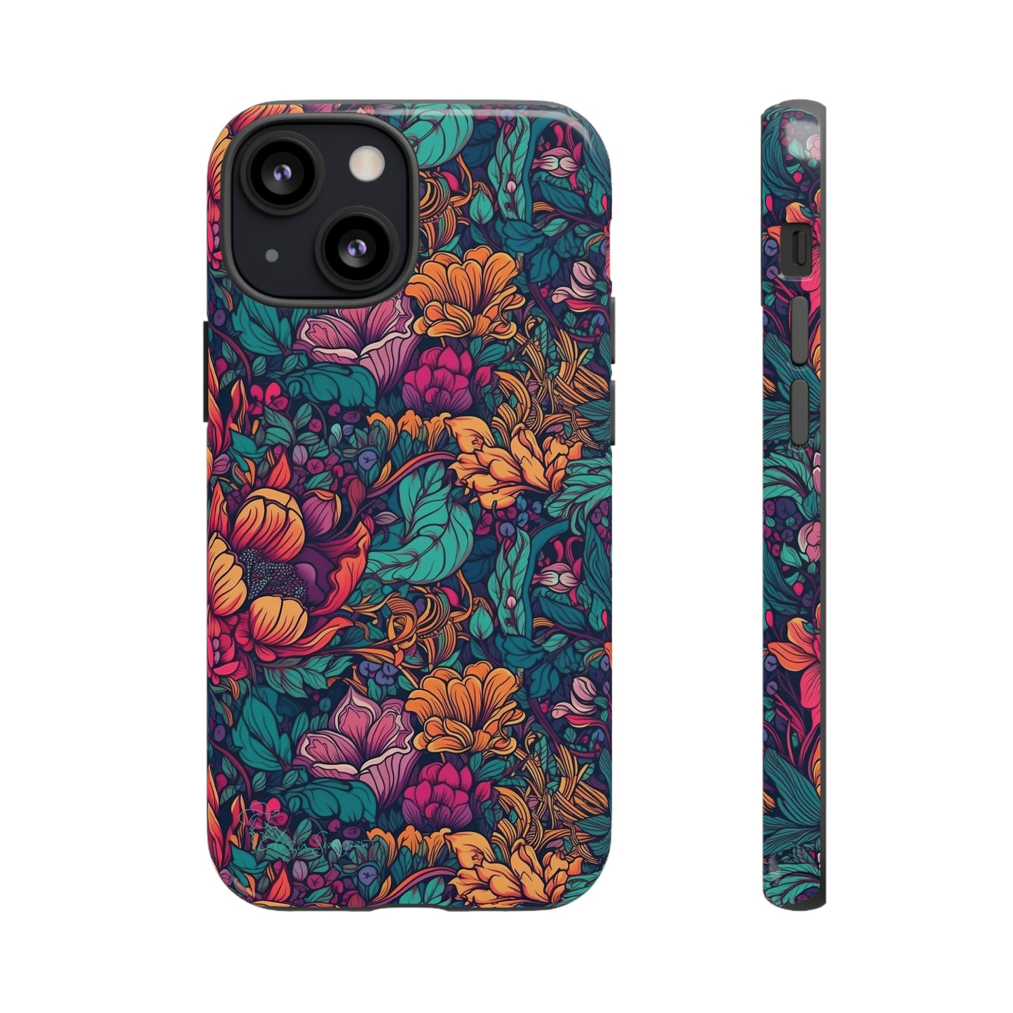 Vibrant Boho Blossoms: iPhone Tough Protective Cover. Featuring a bright abstract floral design, this case adds a touch of Bohemian flair. Compatible with iPhone 15, 14, 13, XS, XR Pro/Max/Mini/P/Plus. Embrace Boho Chic with Style and Durability. #ElizaSinger #PhoneCase #FloralDesign
