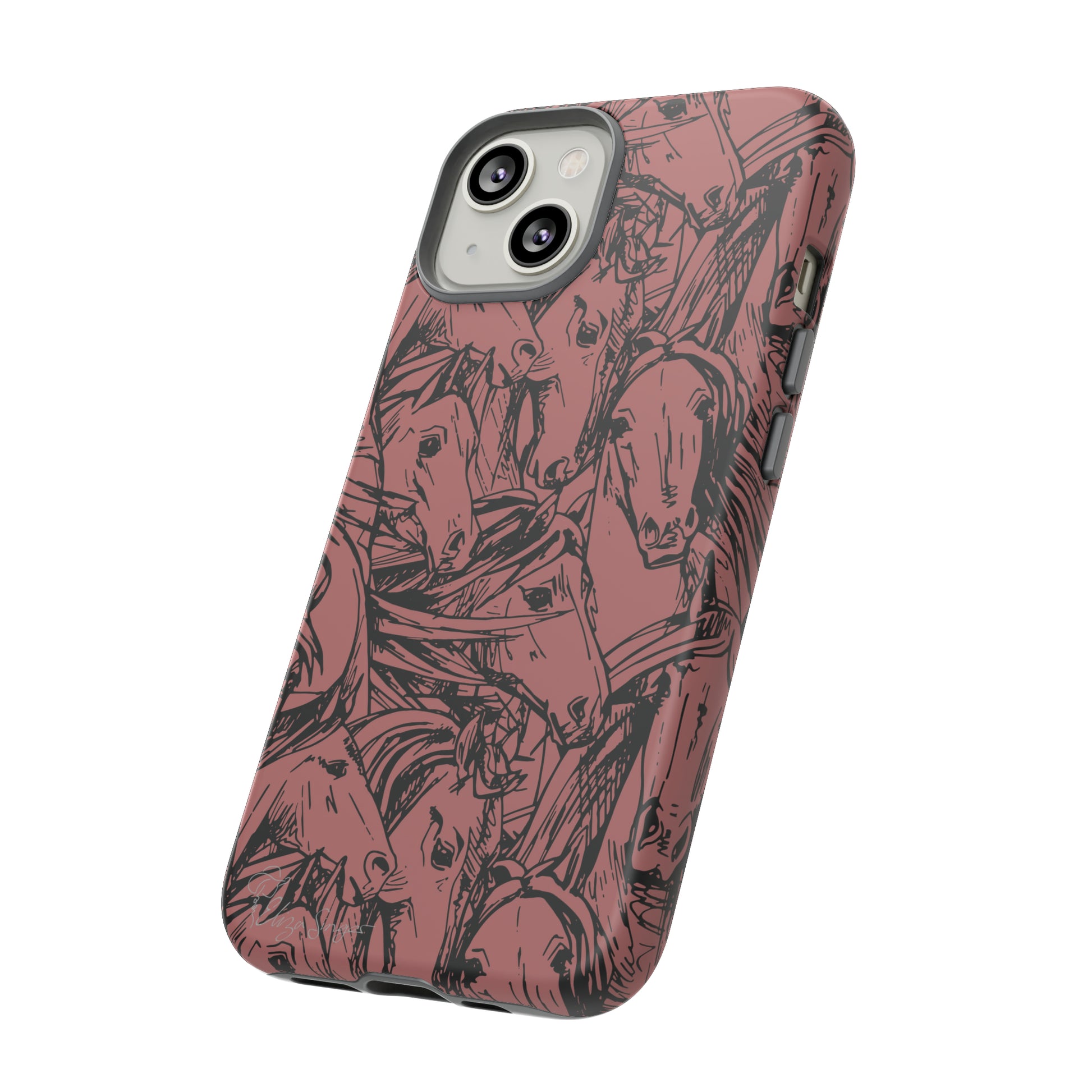 Gallop in Style: Horse Art Western Design iPhone Tough Protective Cover. Featuring a Scribble Horse Drawing, compatible with iPhone 15, 14, 13, 12, 11, XS, XR Pro/Max/Mini/P/Plus. Unleash the Rider in You with Style and Durability. #ElizaSinger #PhoneCase #WesternArt